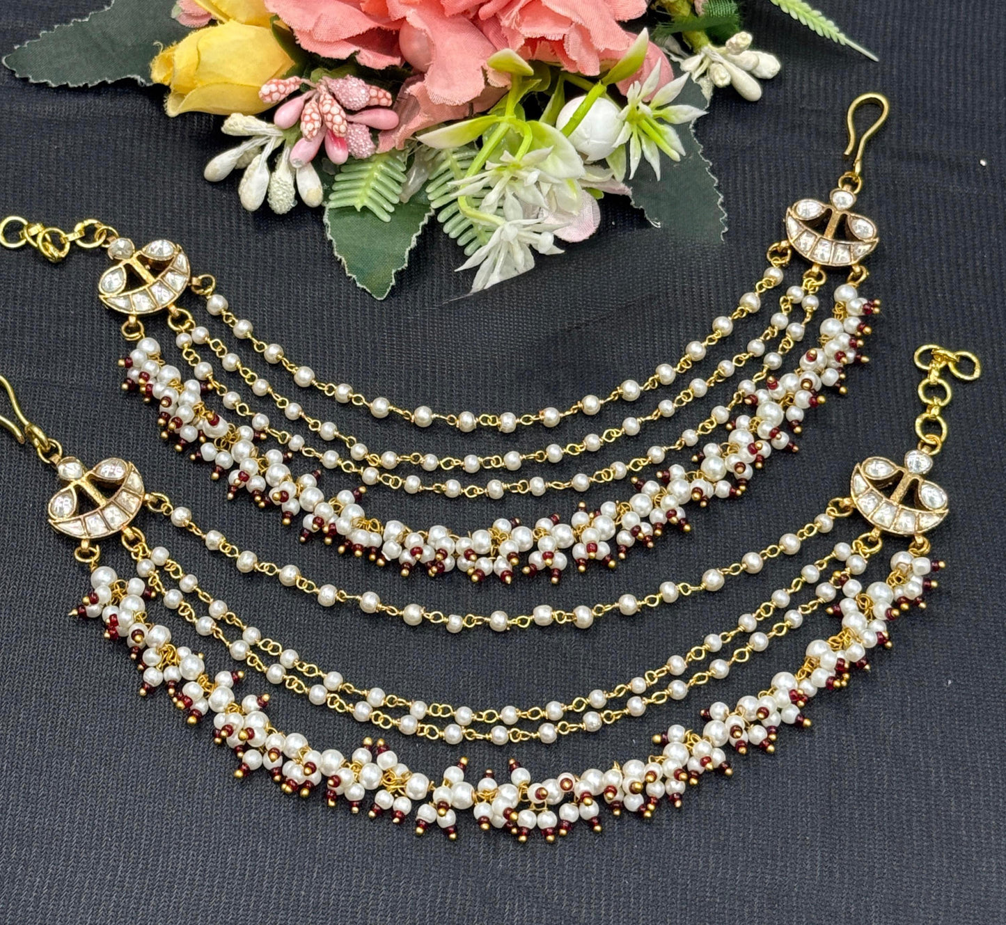 Gold Plated Ruby Pearl Kanchain