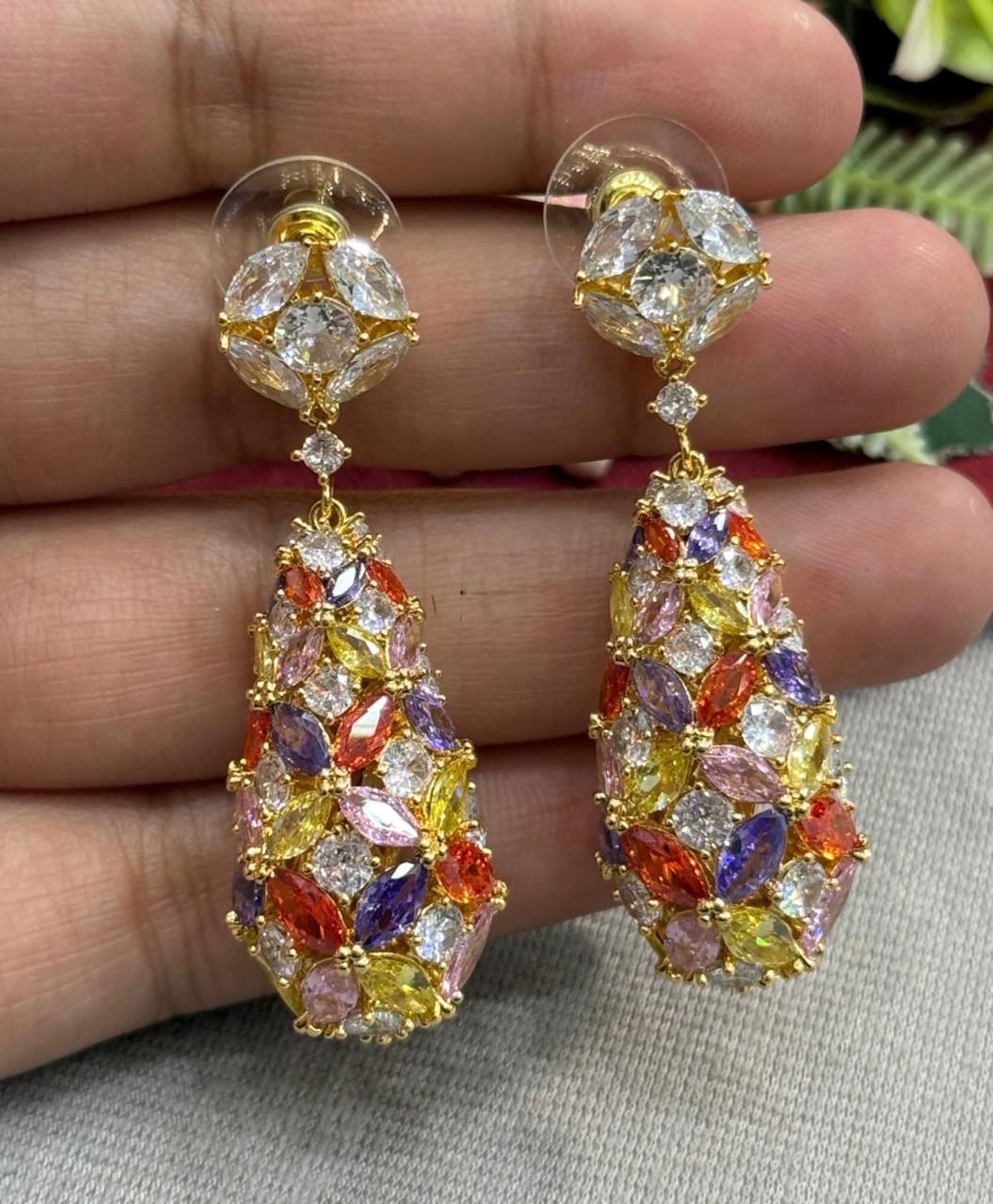 Multi Stones Jhumka With CZ