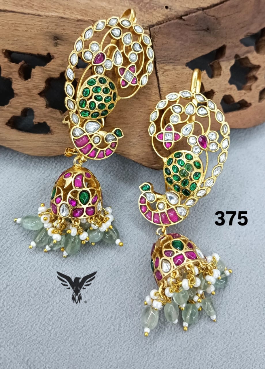 Snehlata navratan jhumka earrings with bugadi earcuff in south indian style