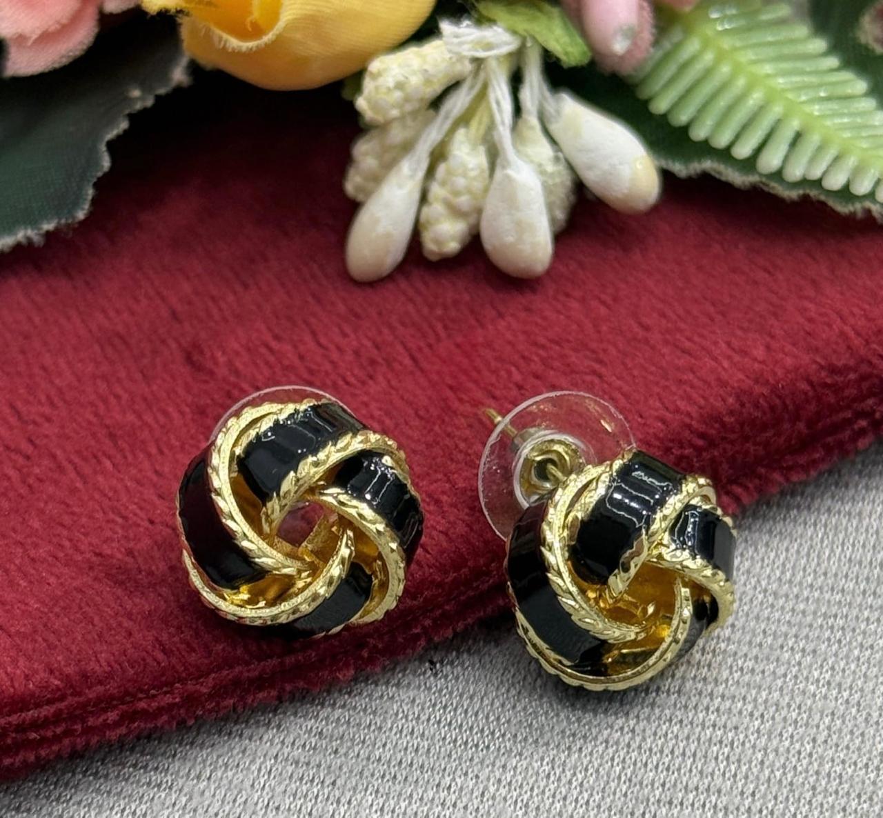 Classic Black Enamel Knot Studs