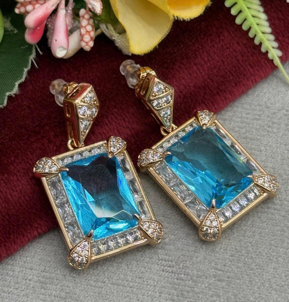 Royal Aqua Crystal Statement Earring