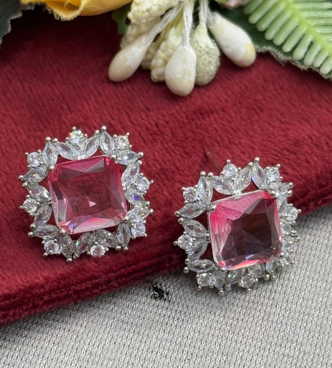 Blush Princess Cut Floral Studs