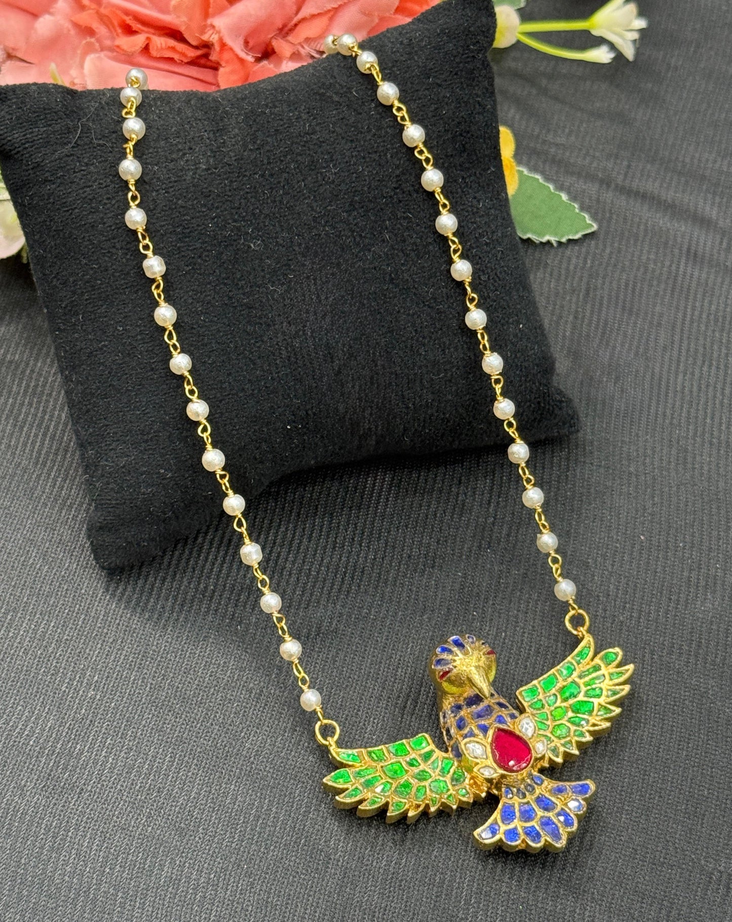 Multicoloured Gold Plated Jadau Pendant