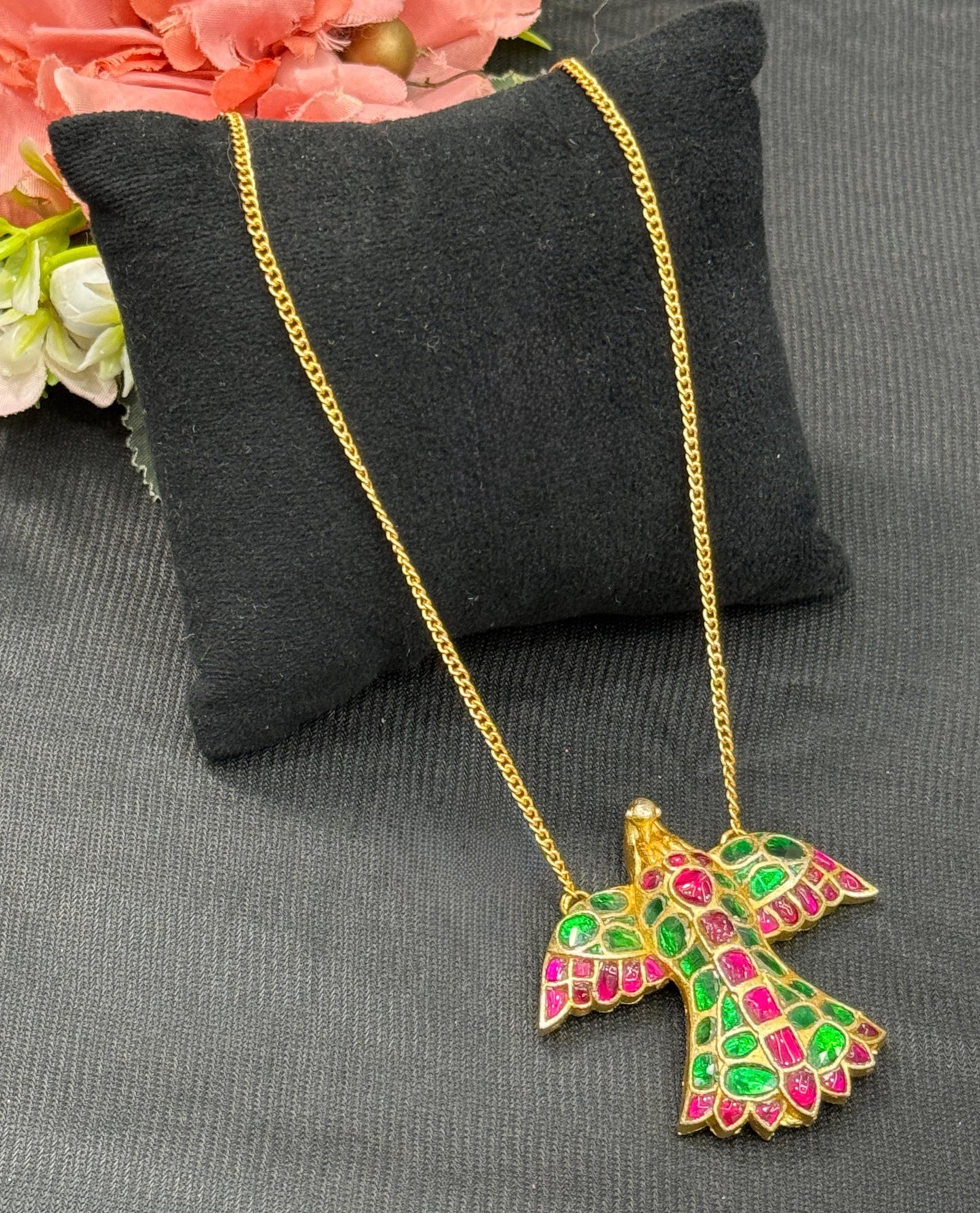 Gold Plated Eagle Jadau Pendant