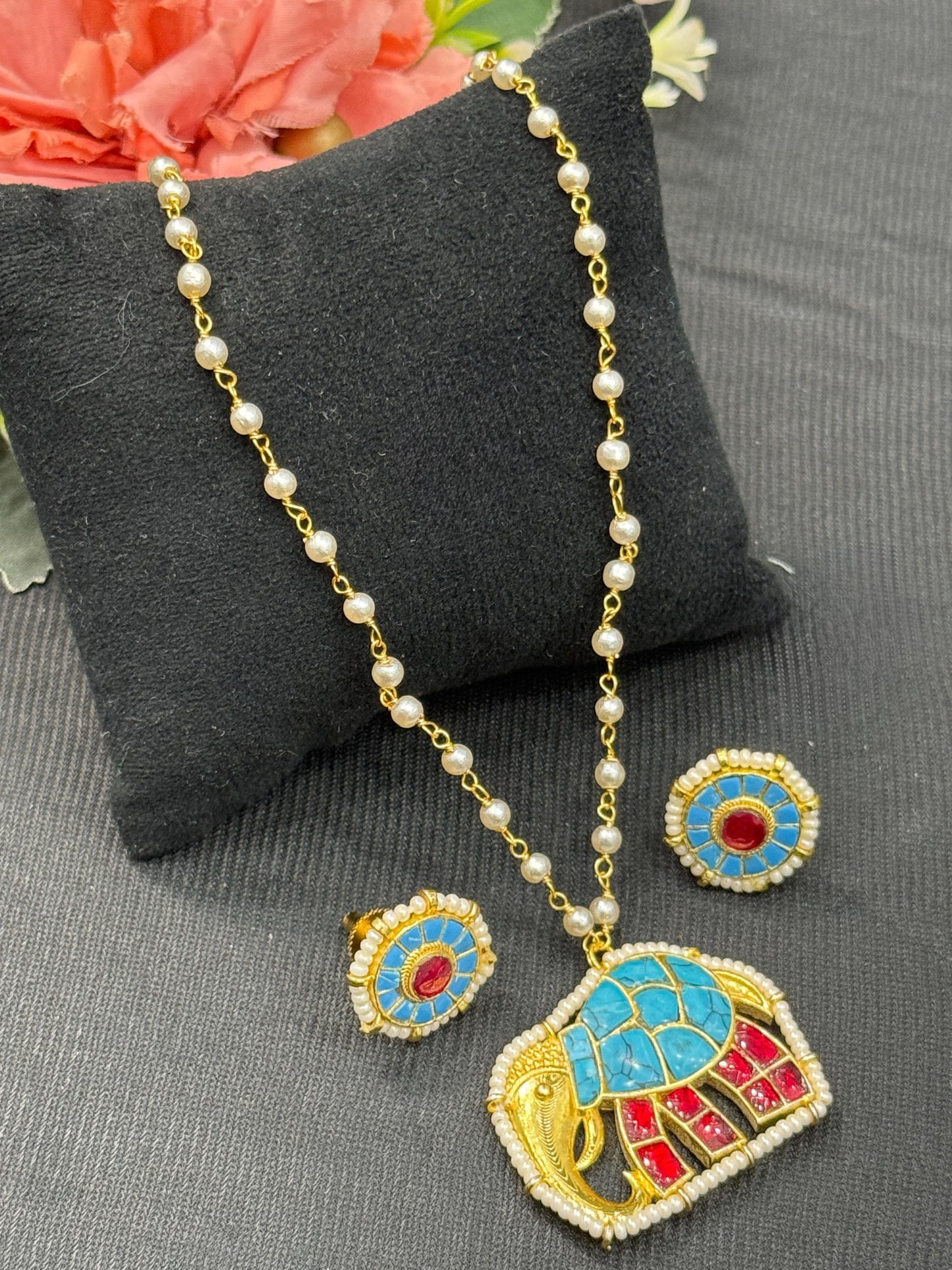 Firoza Elephant Pachi Pendant Set