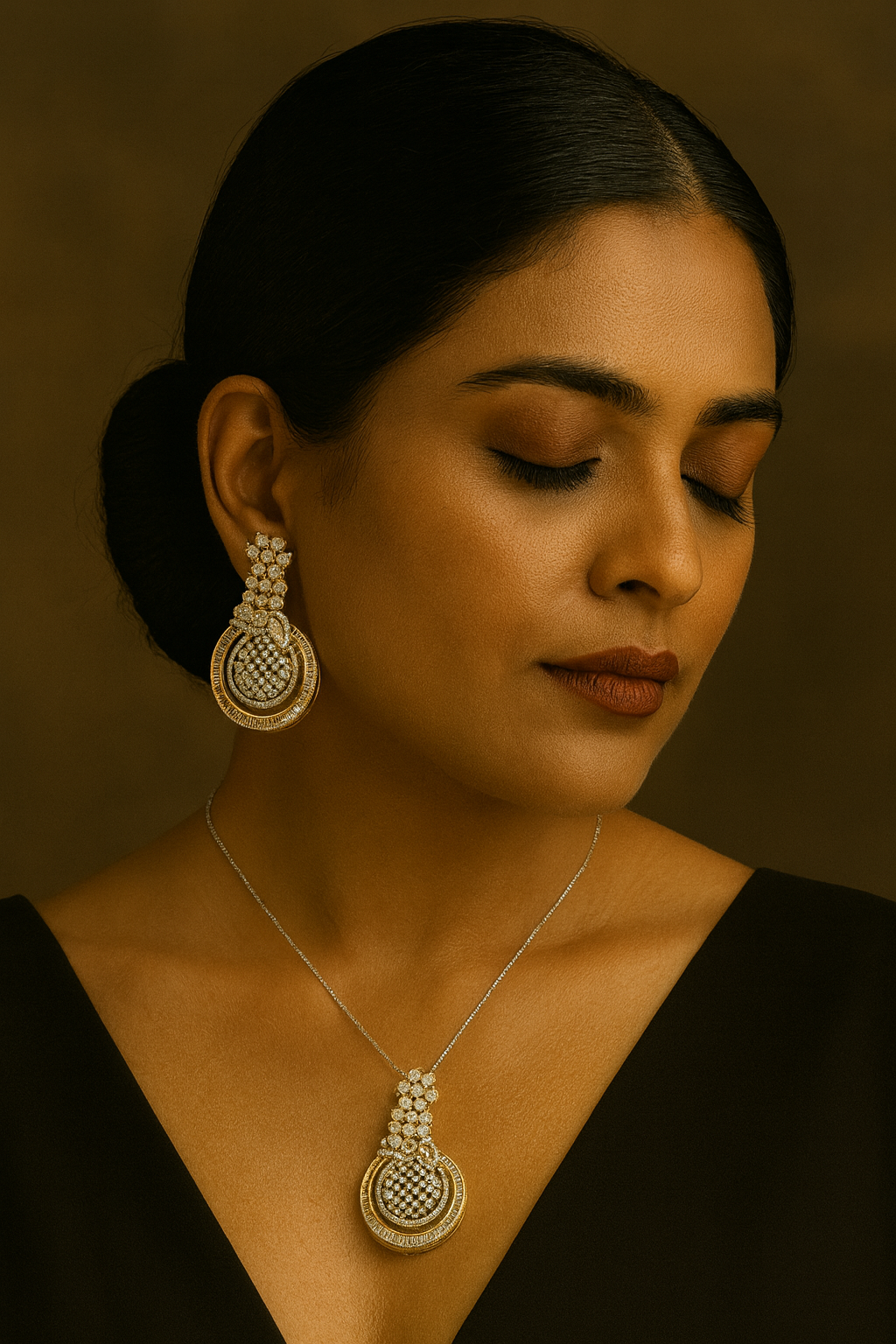 UNIQUE GOLD POLISH PENDANT SET FOR WOMEN
