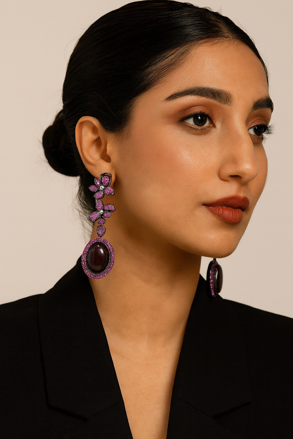 Purple Floral Gemstone Drop Earrings for women