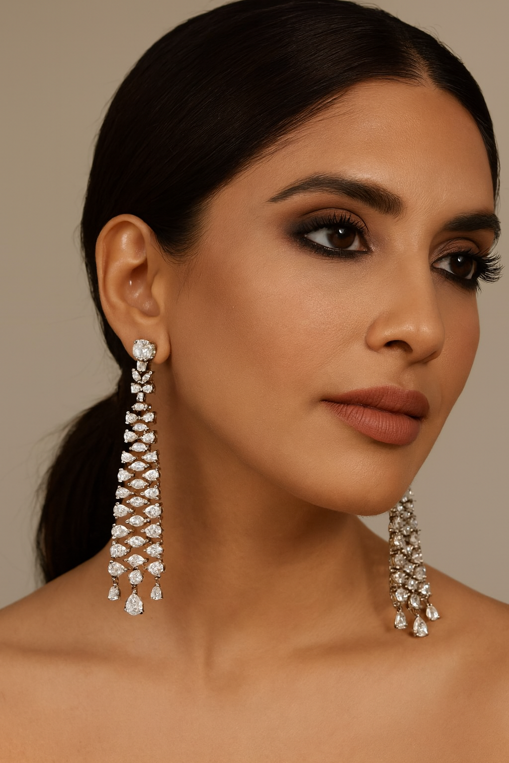 Long Silver Crystal Drop Earrings for women