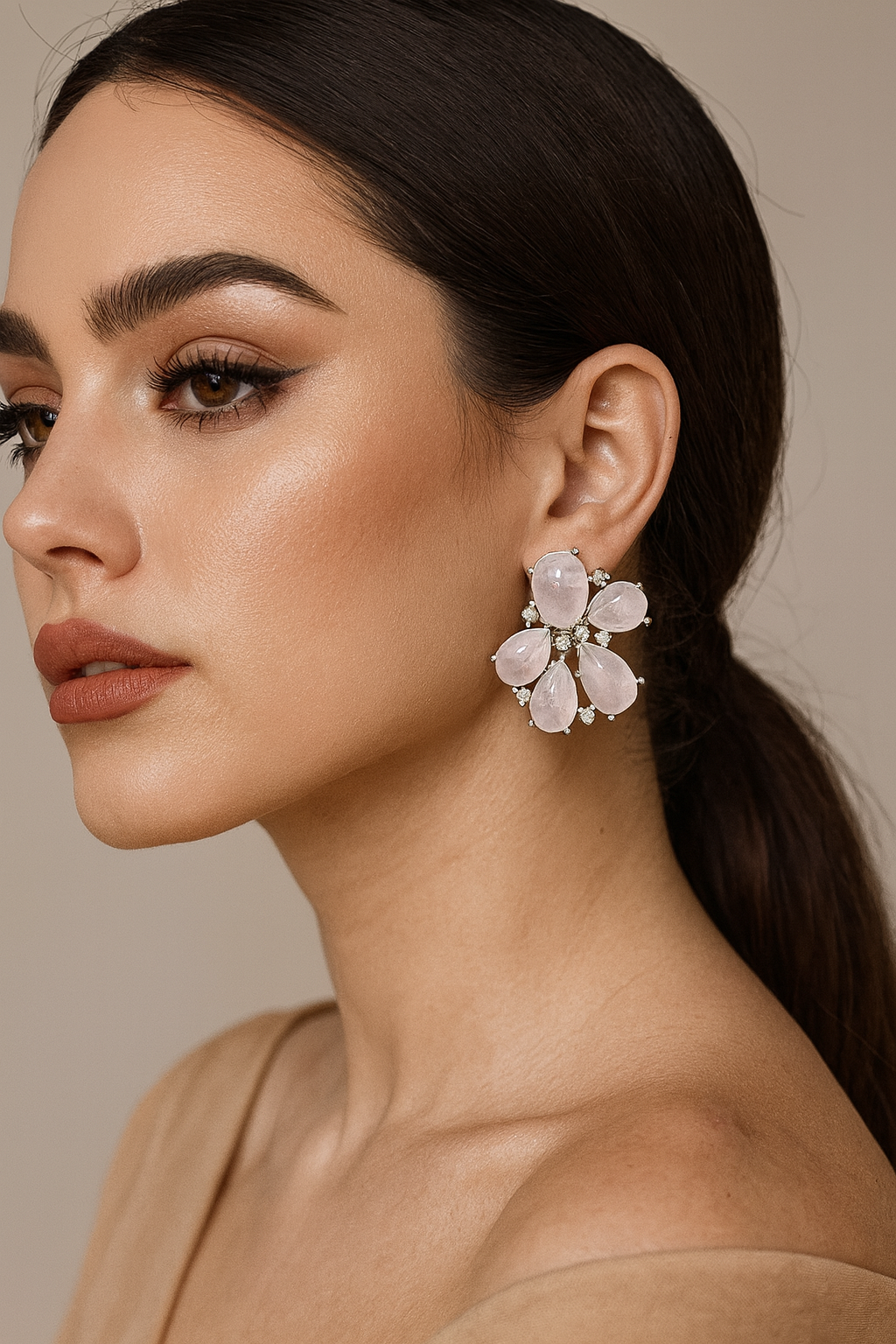 Handcrafted Amethyst & MOP Cluster mint Pink Earrings with Sparkling CZ stone