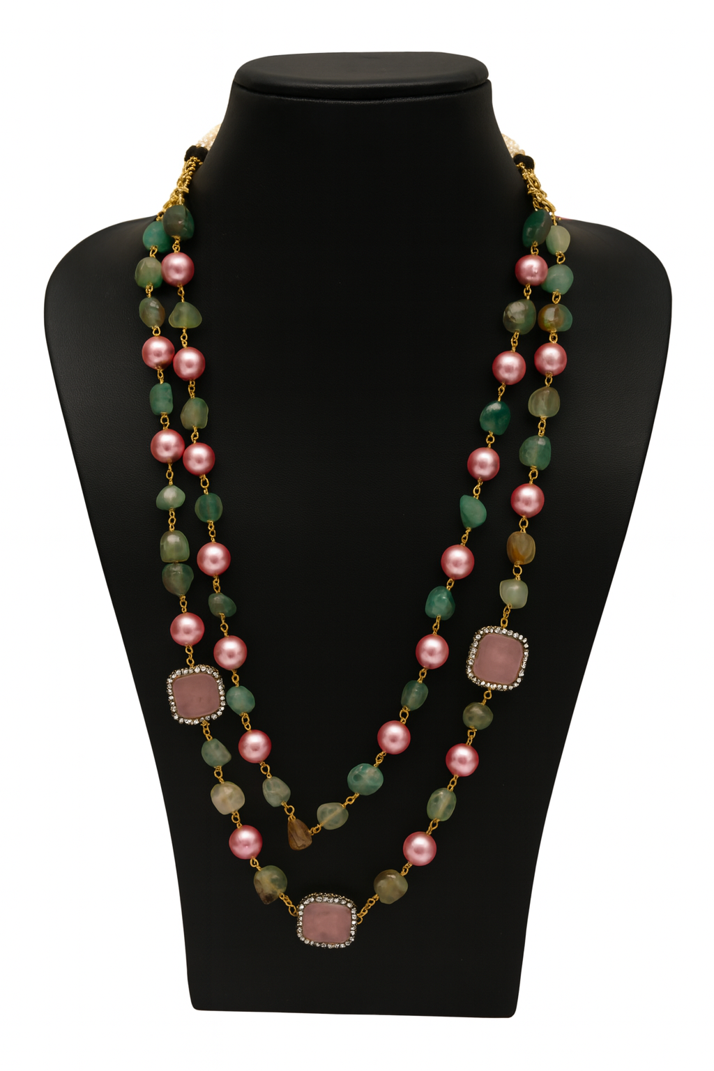 Elegant Double Layer Multi colour Beaded Mala with Pearls
