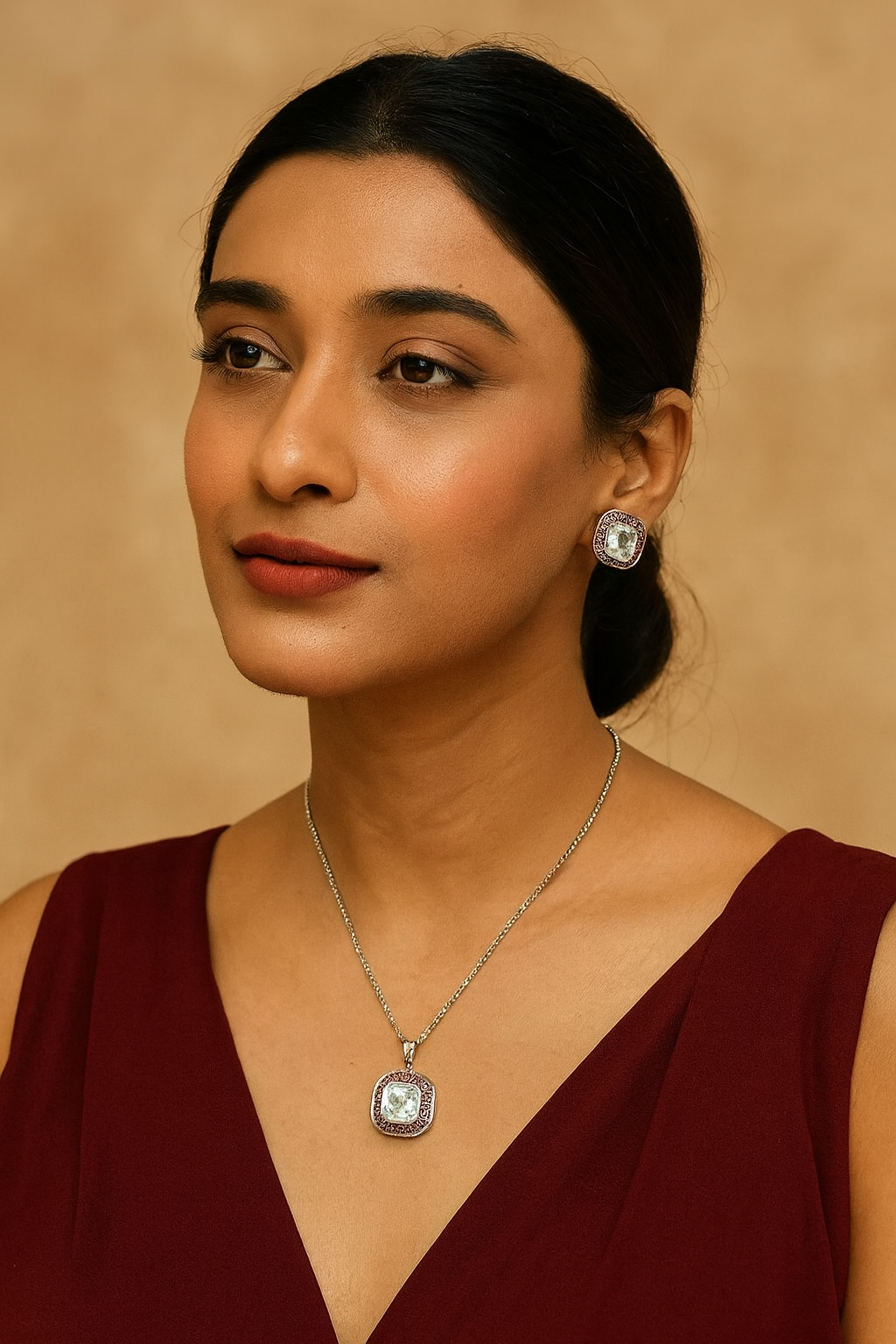 ENAMELLING WHITE DIAMOND POLISH PENDANT SET FOR WOMEN