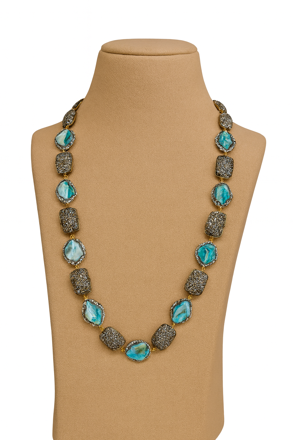 Natural stone with handcrafted balls mala in ice blue for women
