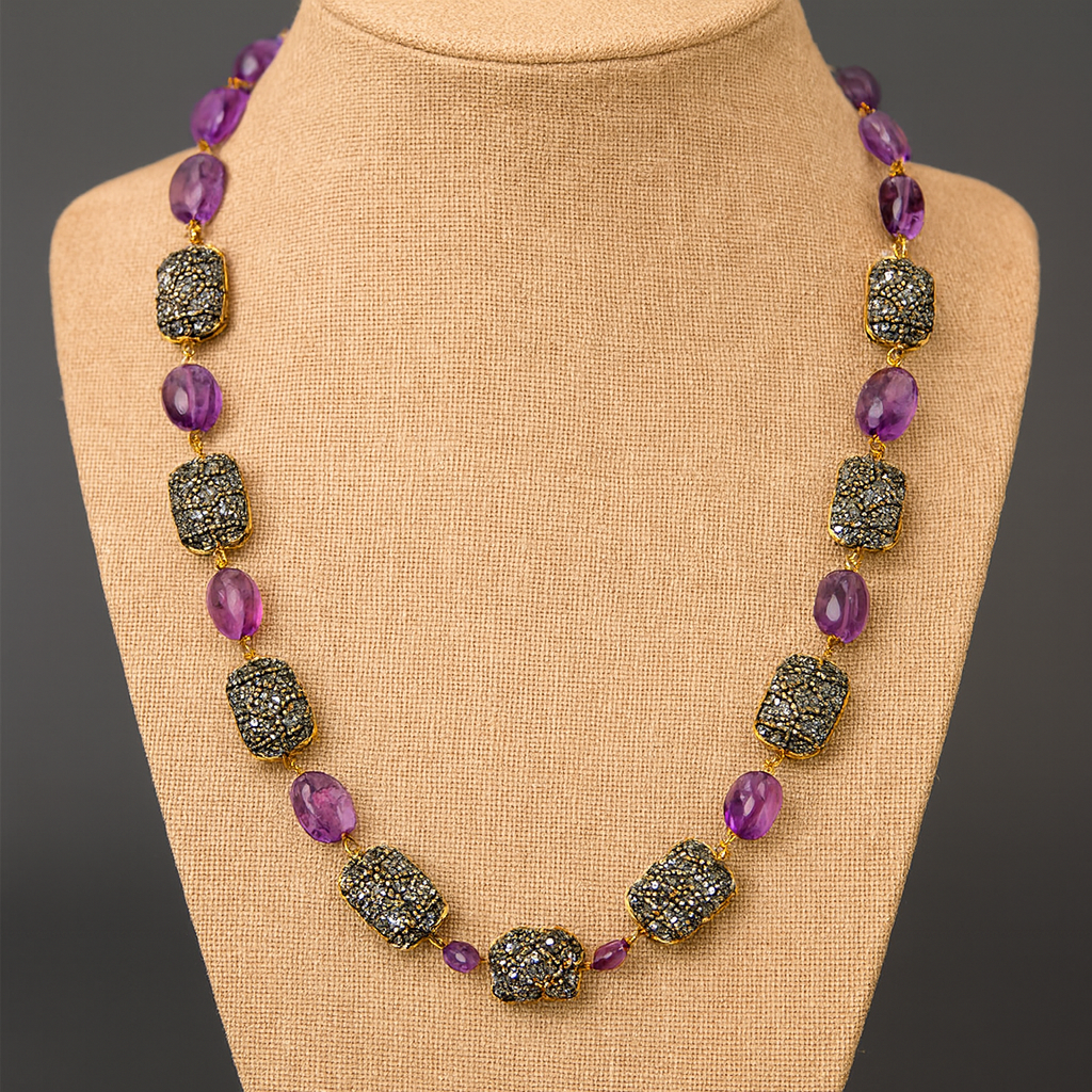 Jaipuri stone wtih Purple stones mala for women