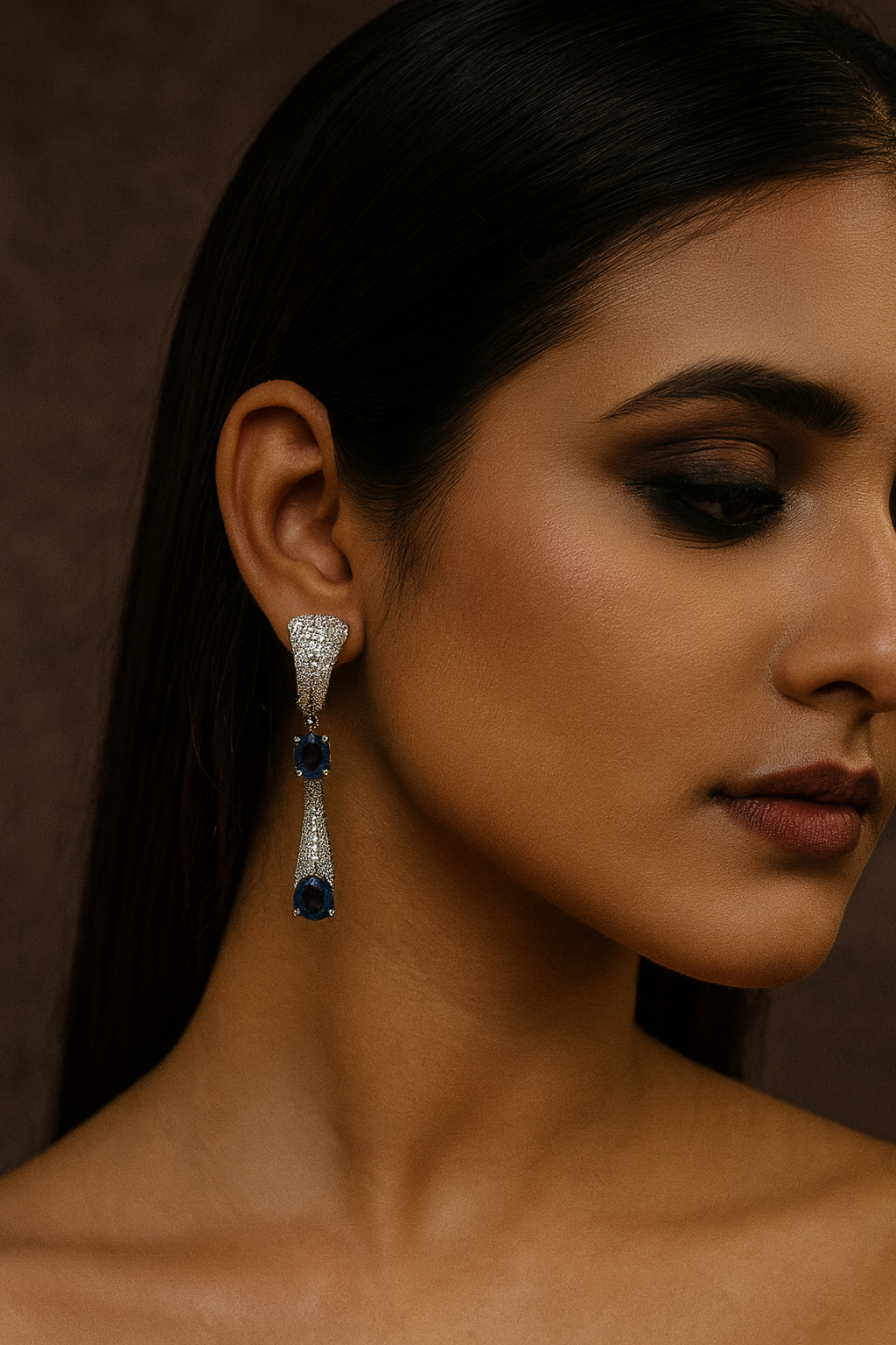 Elegant Long Drop Earrings with blue Gemstones for Women And Girls