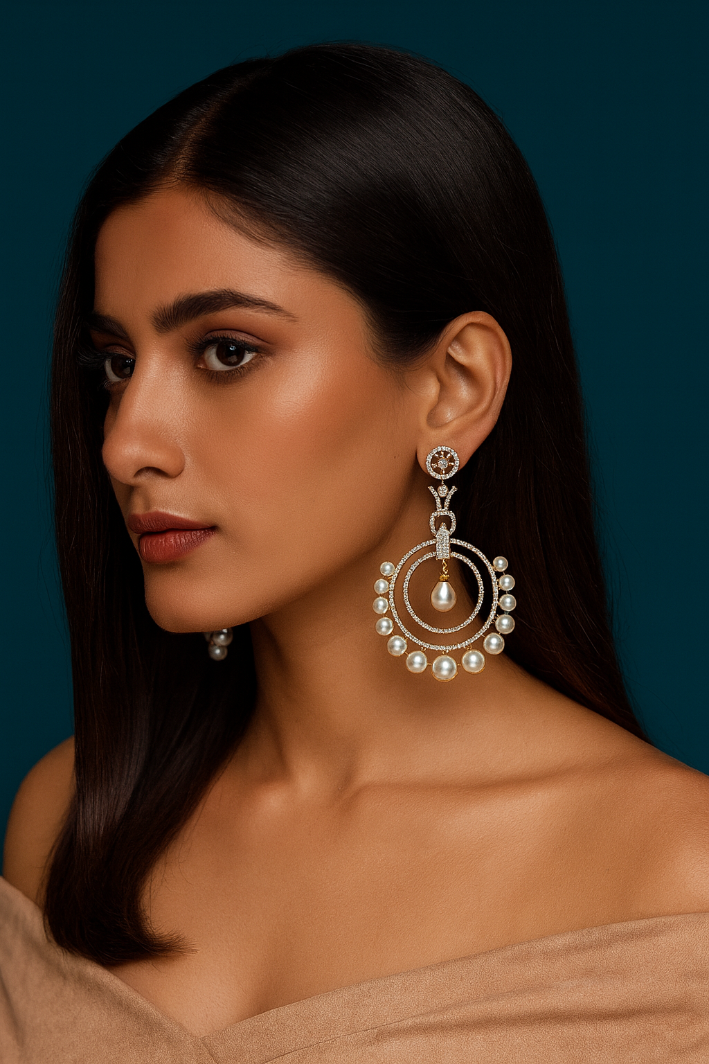 Gold Hoop Earrings with Pearls & Crystals for Women and Girl
