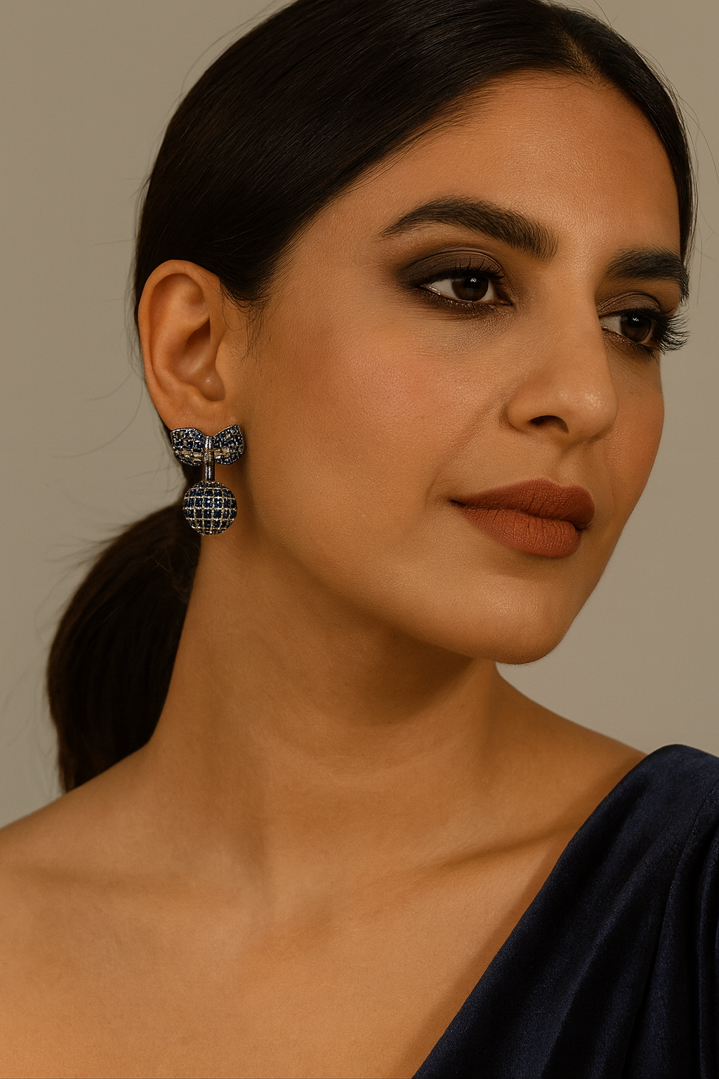Navy Blue Crystal Ball Drop Earrings for Women and Girl