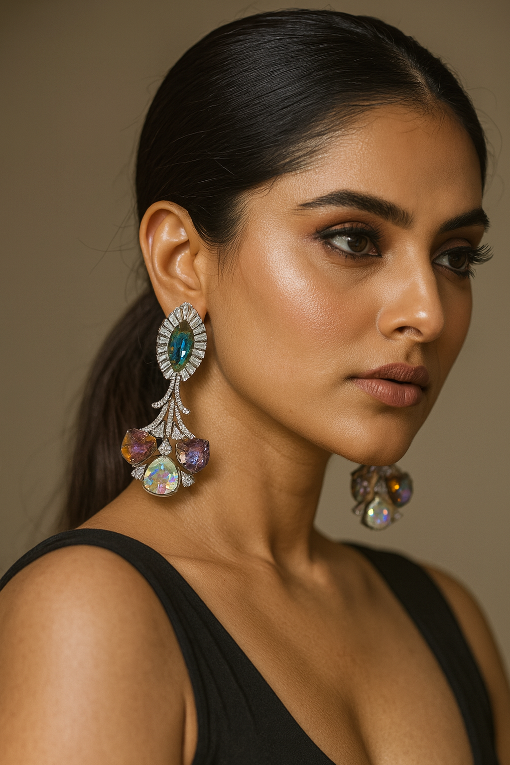 classic Rainbow & Mint Pink Crystal Drop Earrings