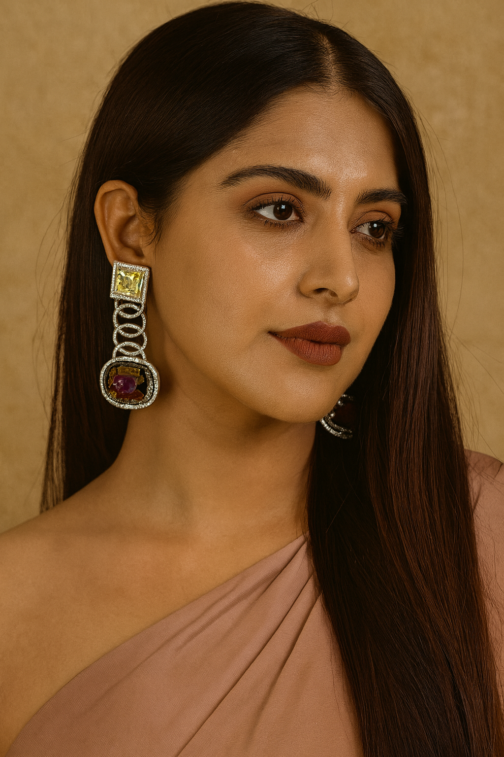 Elegant Rainbow Crystal & Yellow CZ Stone Drop Earrings