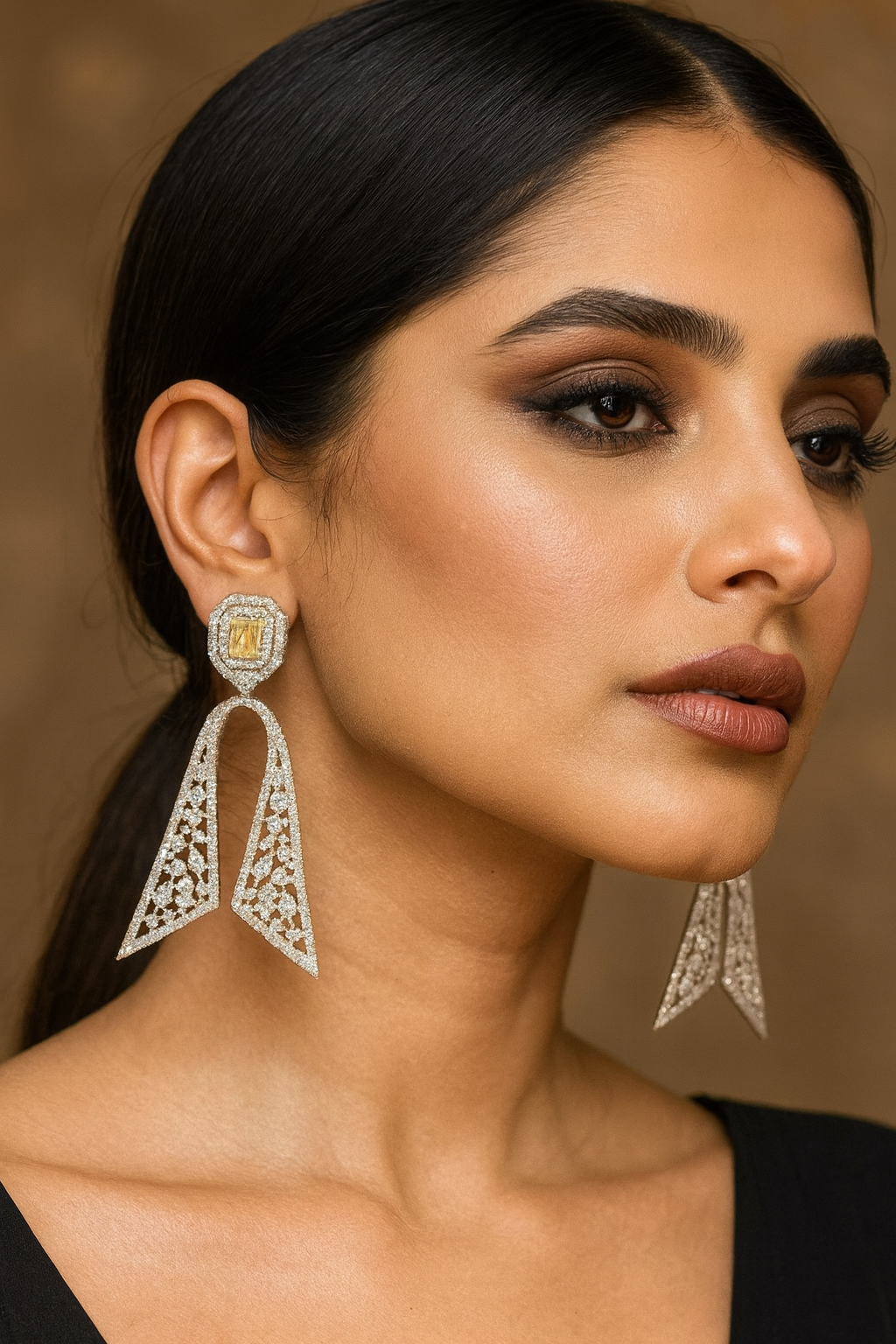 Glamorous Silver Plated Zircon Chandelier Earrings