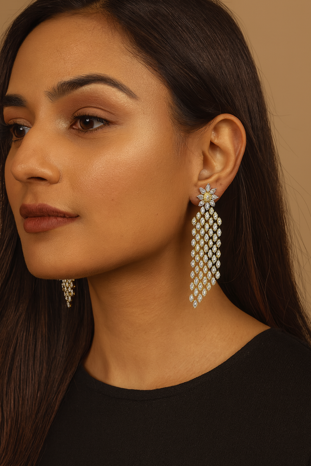Elegant Gold & Silver Plated Floral Drop Earrings