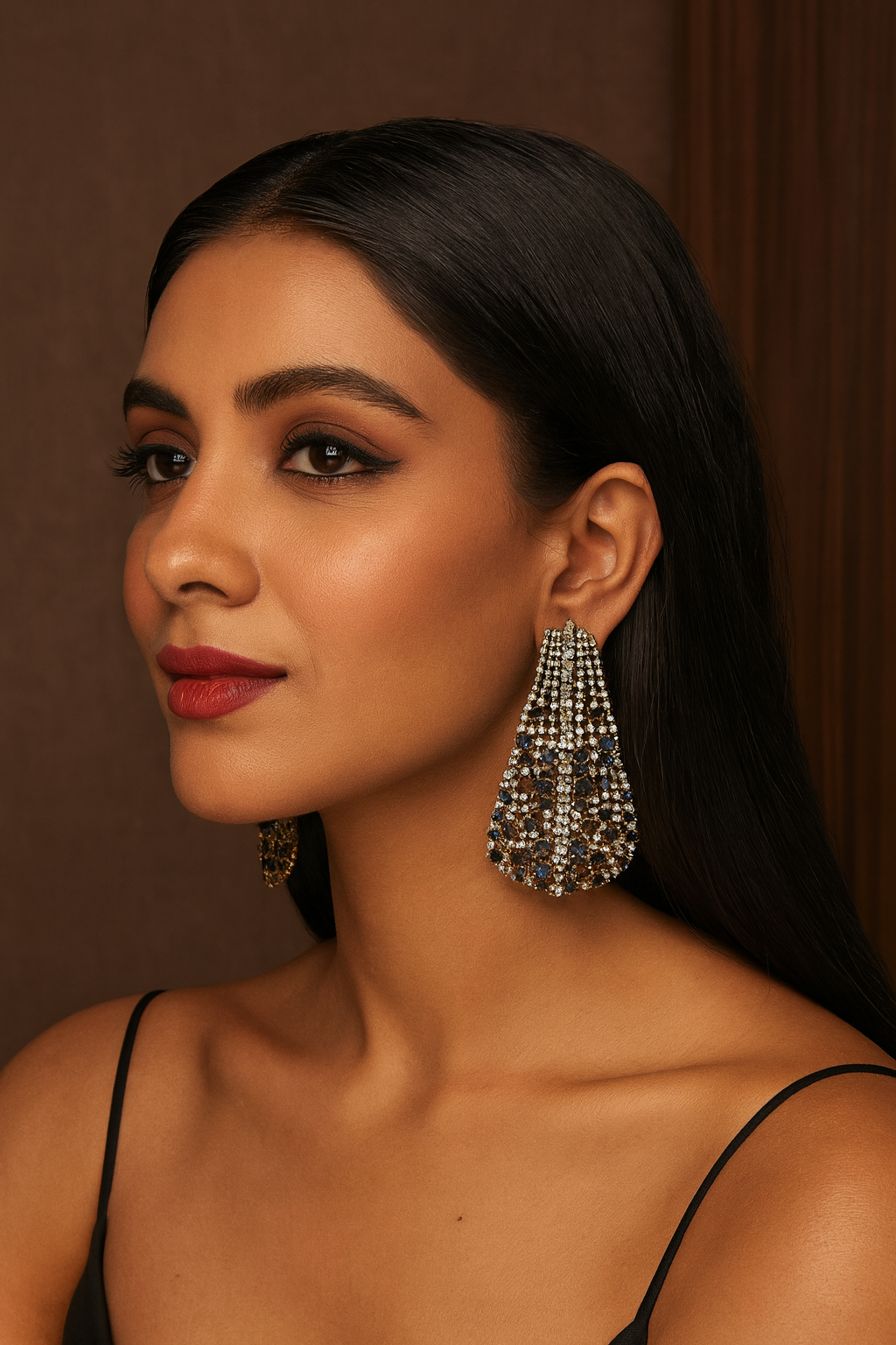 Elegant Blue Teardrop and CZ Long Statement Earrings