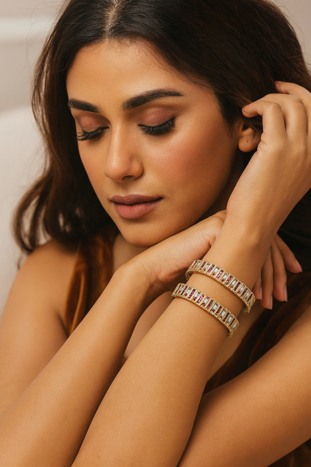 MICRO PLATING WITH PINK CZ STONE BANGLES FOR WOMEN