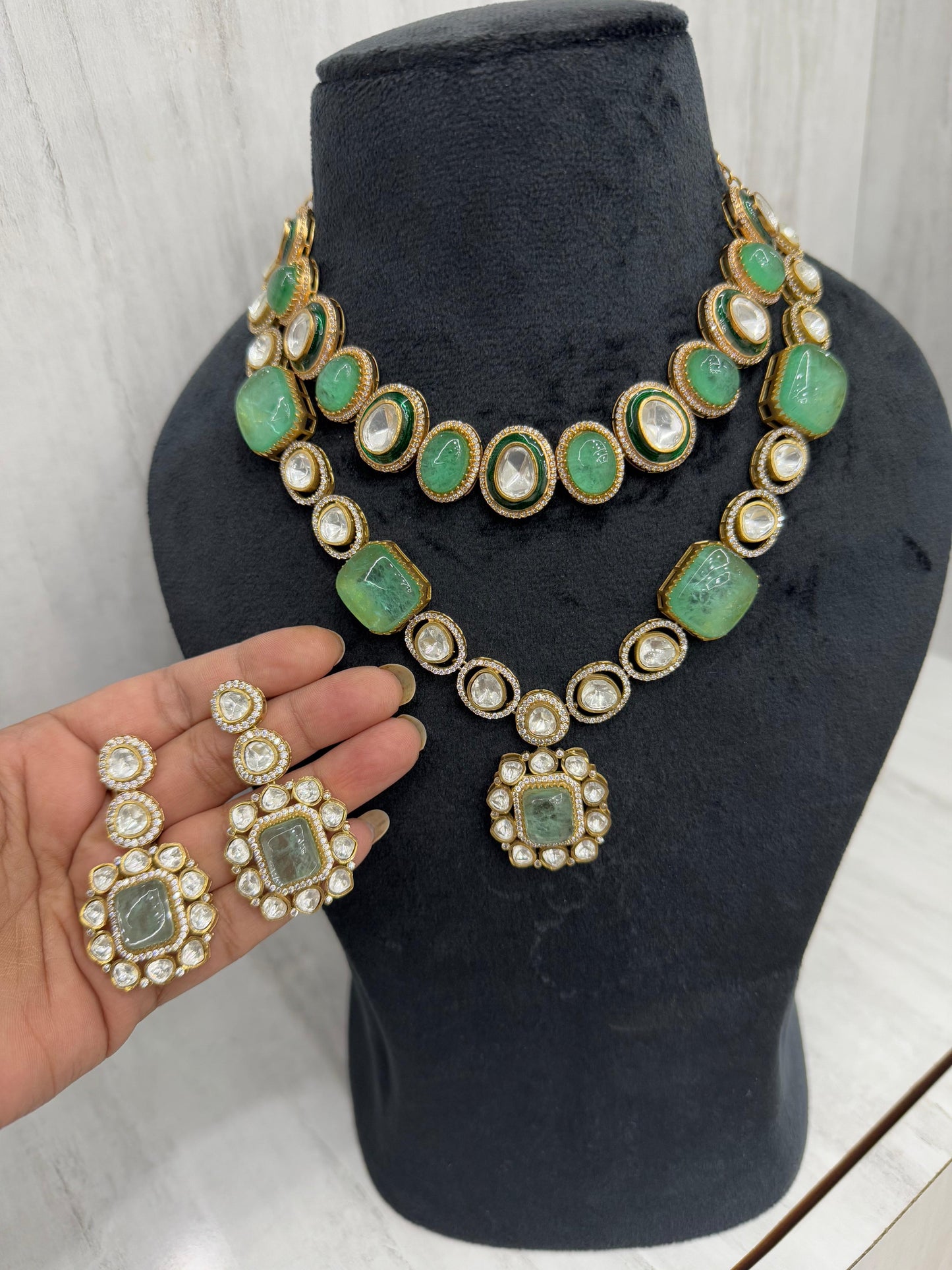 Tanzonite doublet mosanite kundan detachable necklace for women
