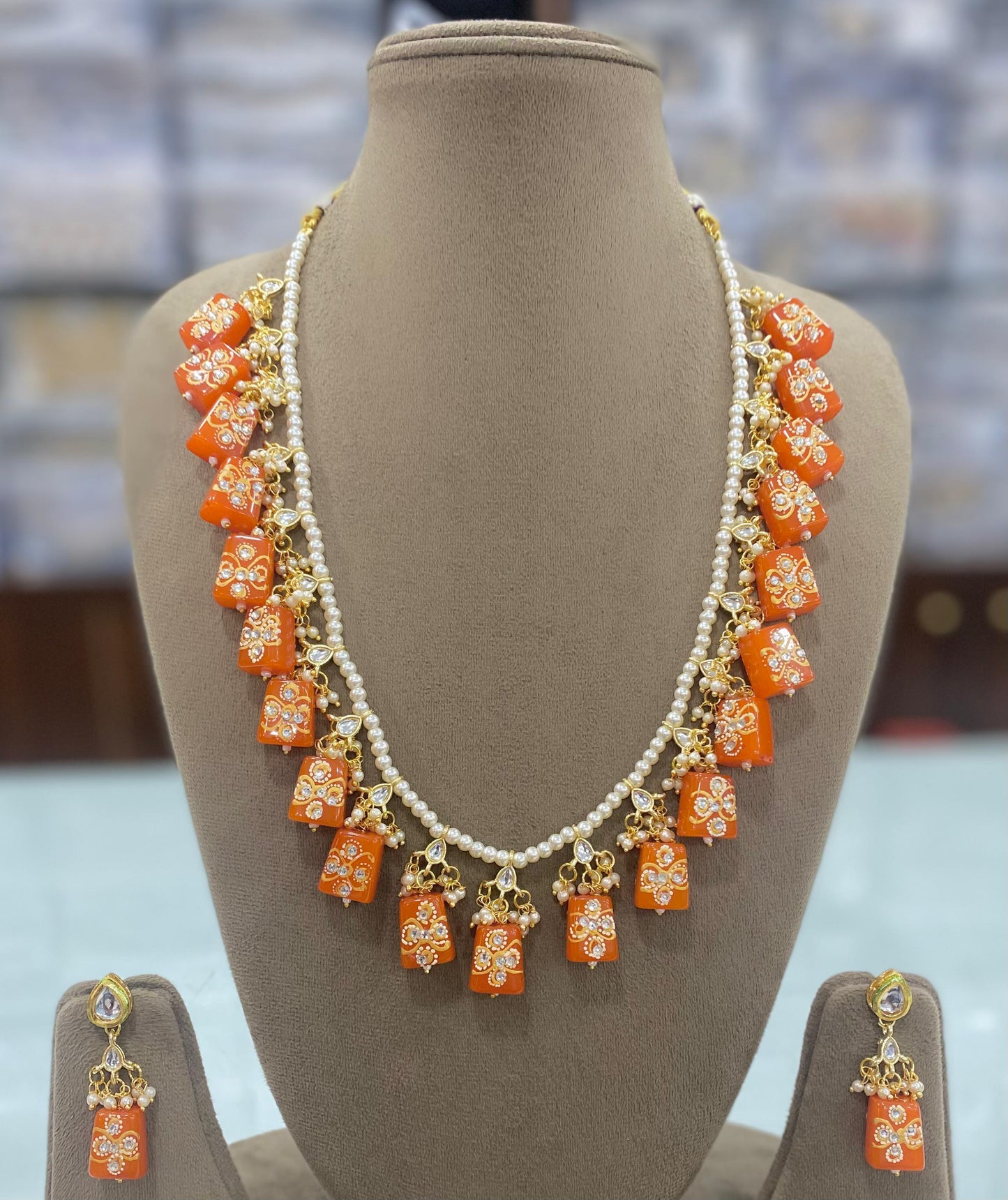 Peach Handpainted Tanjore malas from jaipur for girls and women