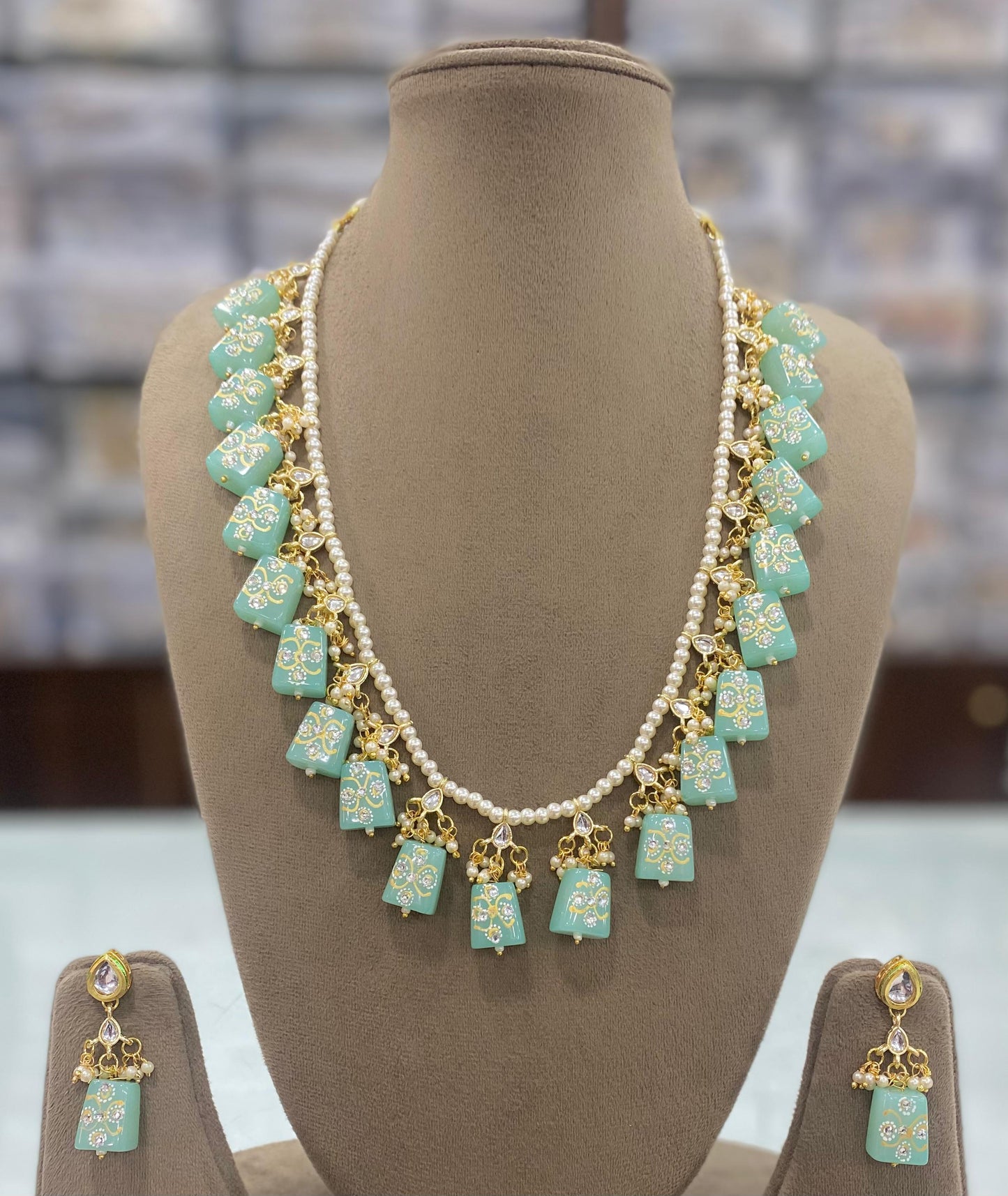 Mint green Handpainted Tanjore malas from jaipur for girls and women