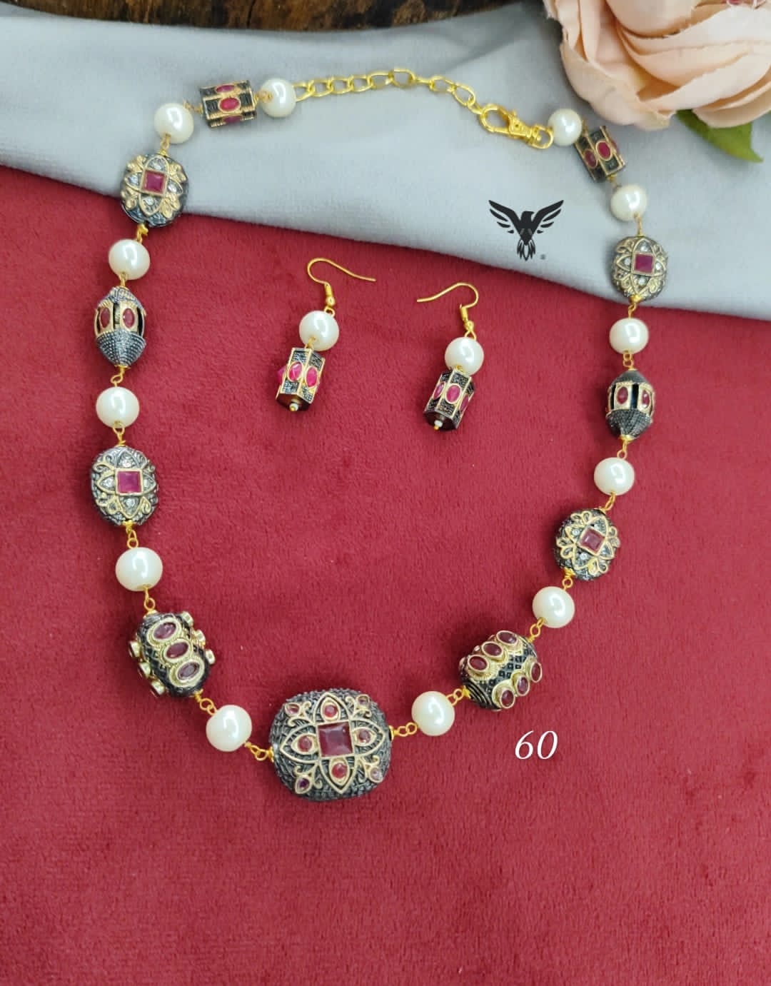 Jaipuri mala in Red Tanjore beads and pearls