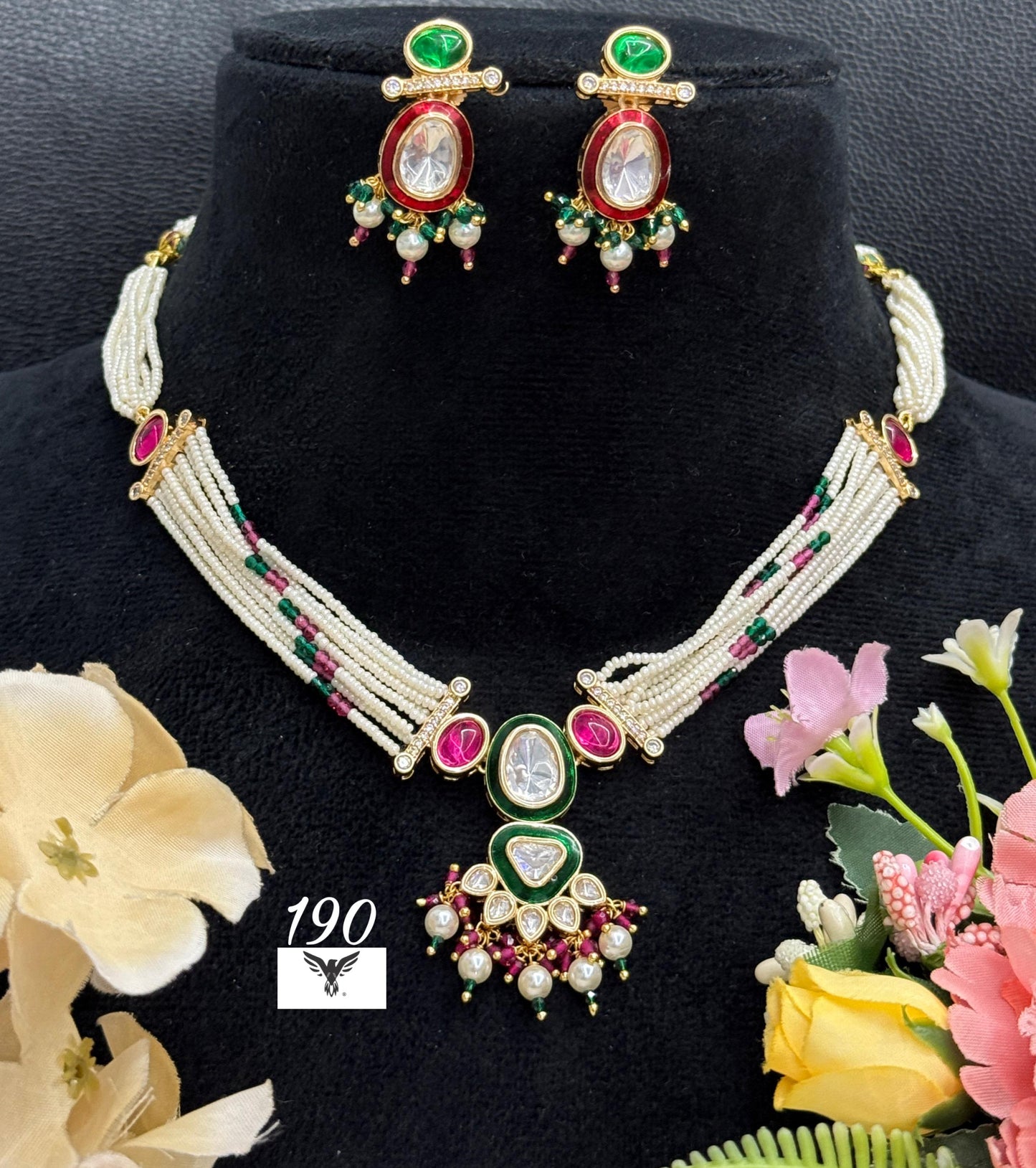 Rajputana necklace in sunheri kundan with rice beading sarafa for women