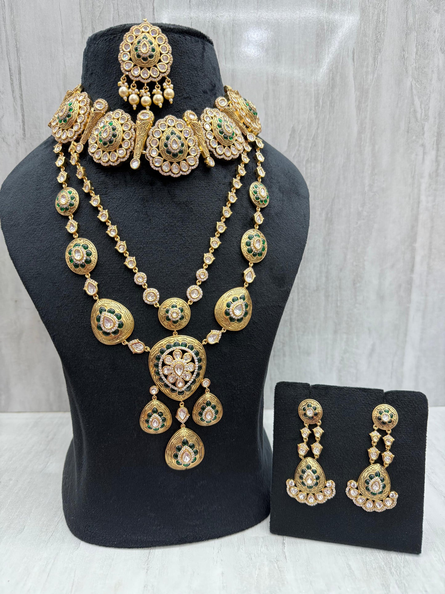 Meera choker and long necklace with earrings and tikka for women , perfect for Indian weddings and grand celebration