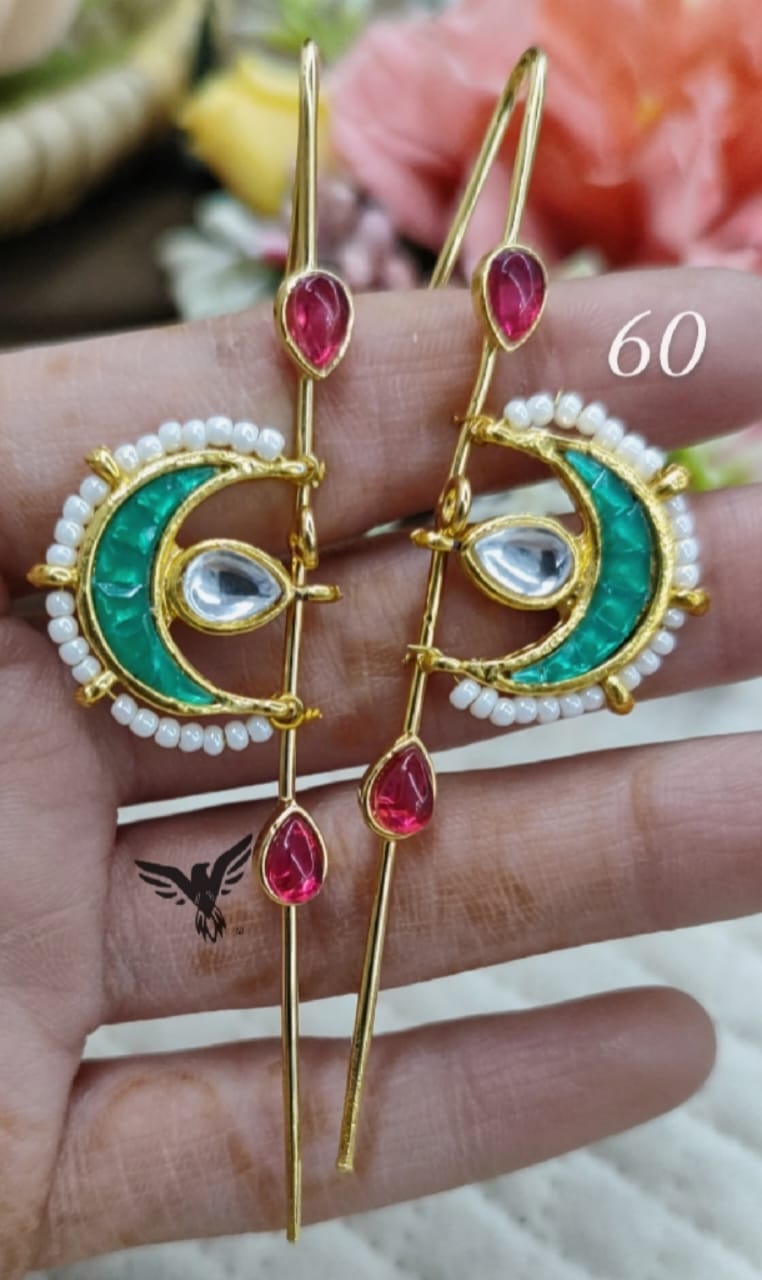 Trending chand earcuff in pachi kundan