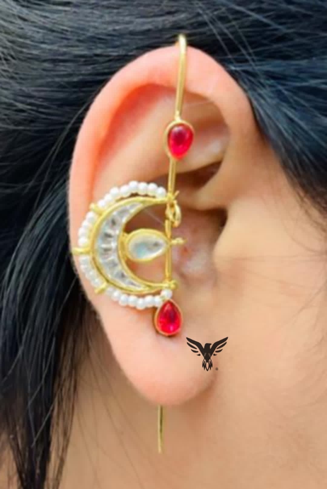 Trending chand earcuff in pachi kundan
