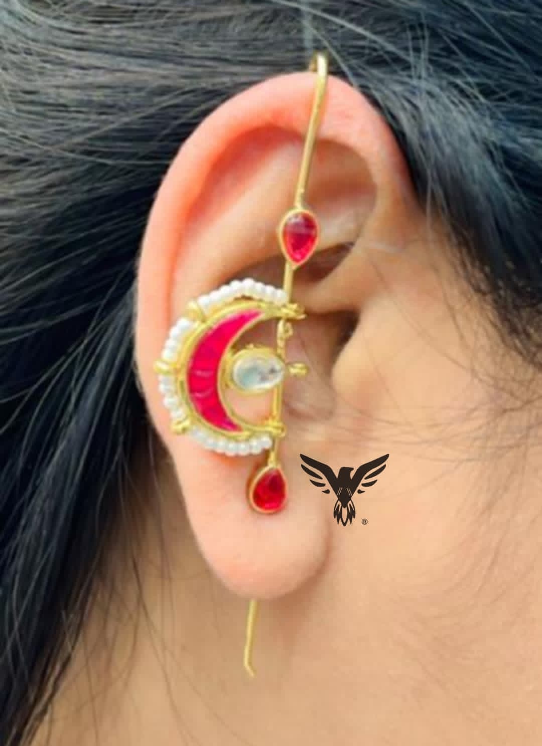 Trending chand earcuff in pachi kundan