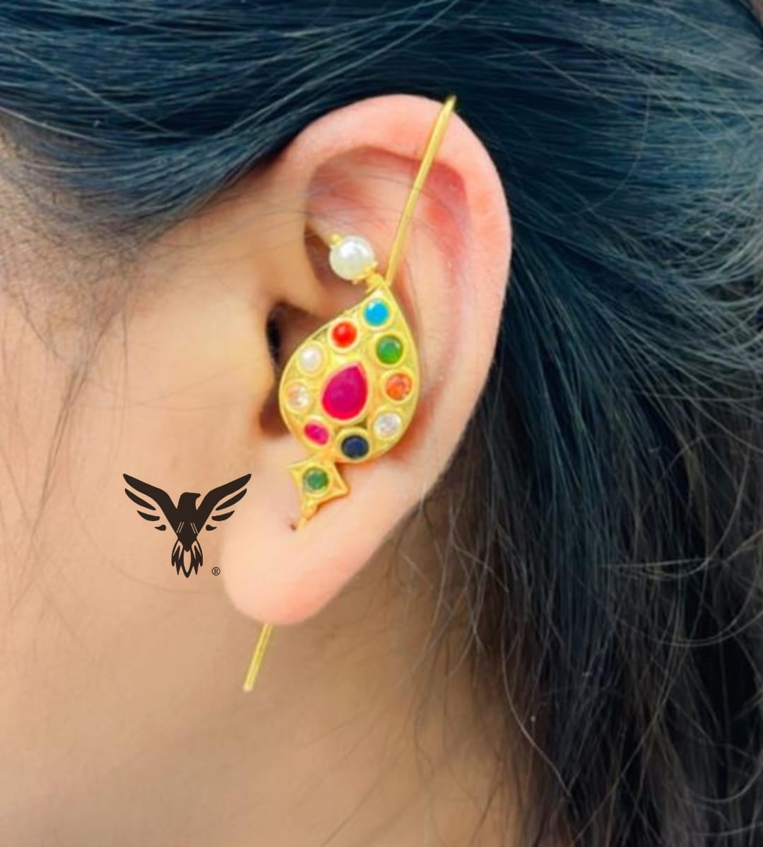 Paan navratan designer earcuff in pachi kundan