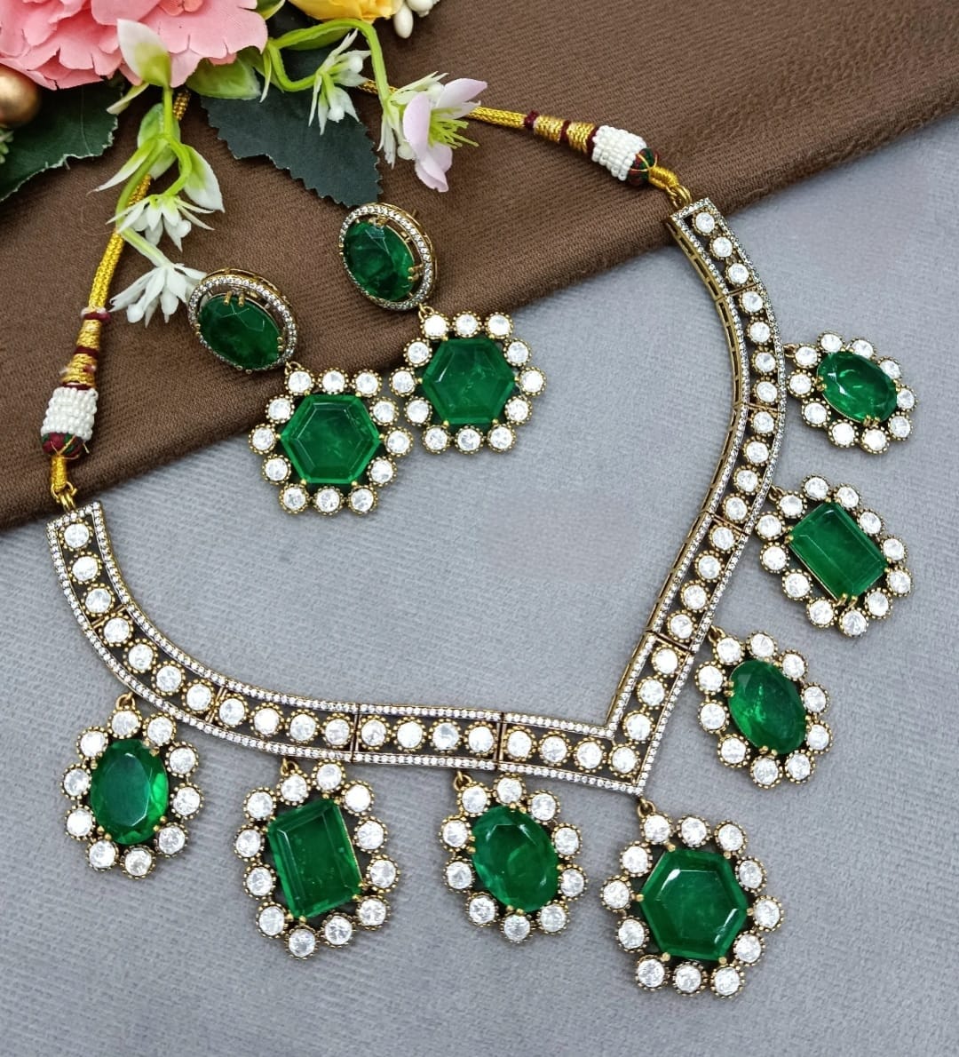 Classy Green Mossanite Necklace With Doublet Stones for woman