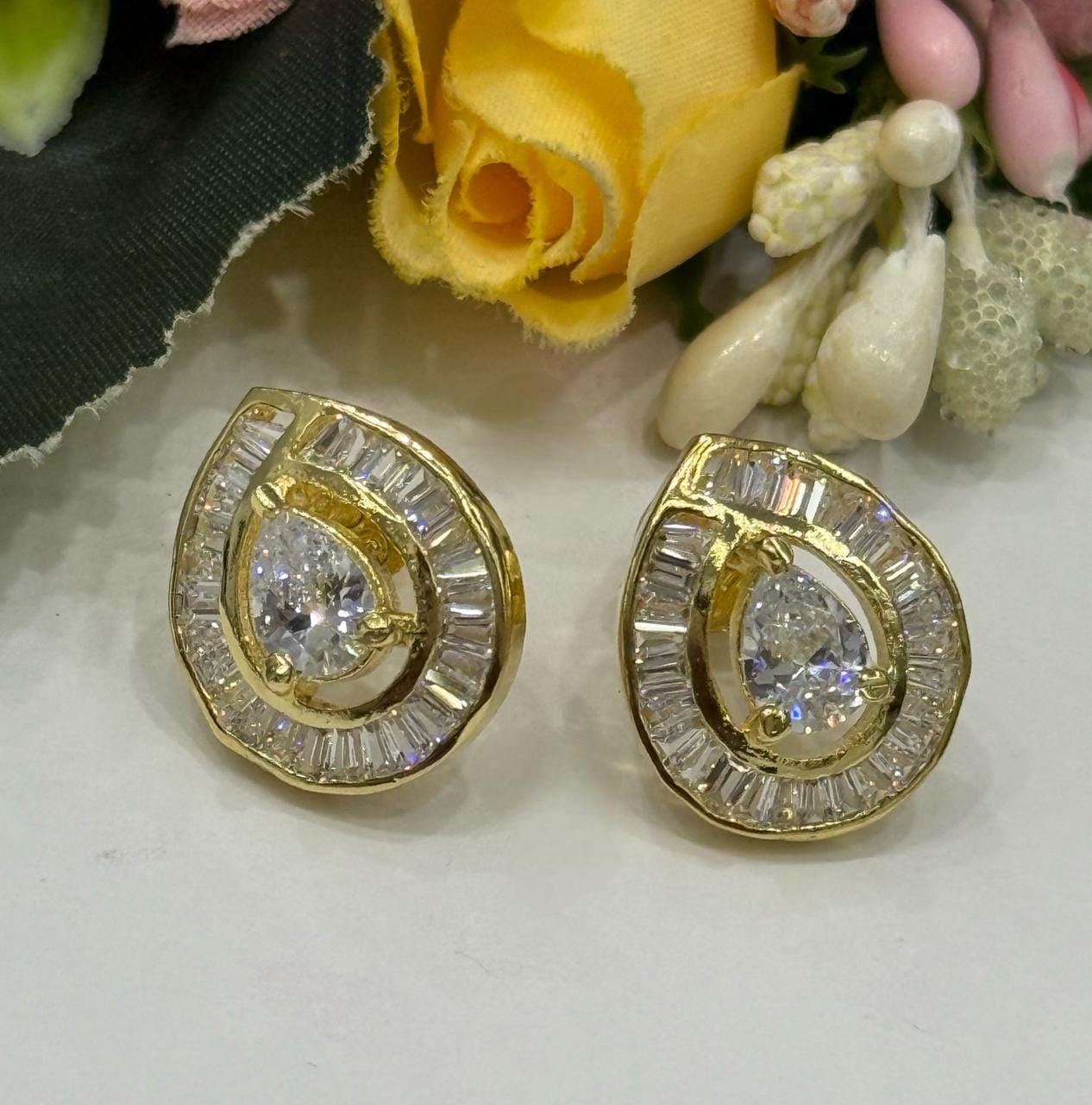 Gold Channel Setting Studs In cz For Women