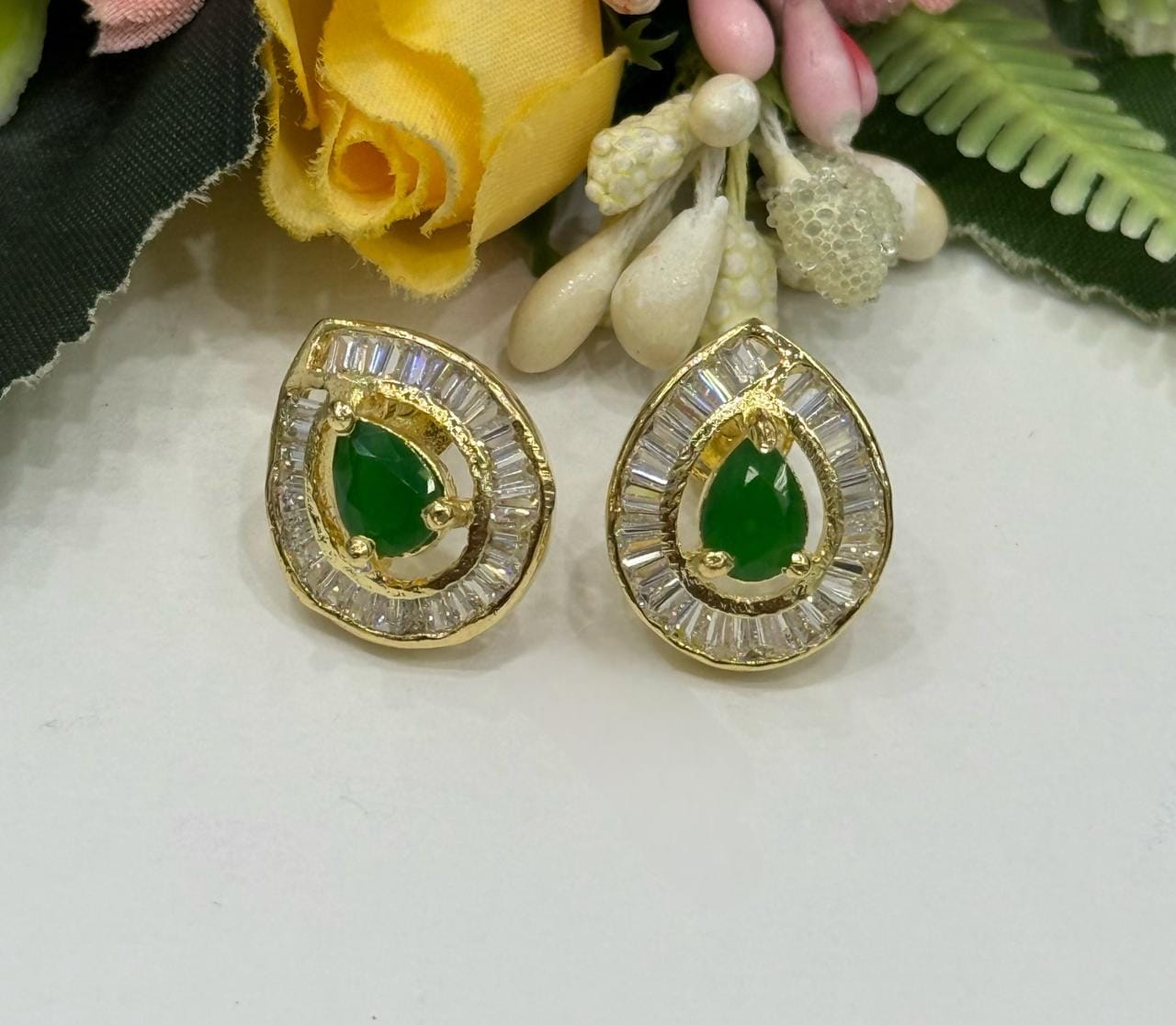 Green Gold Channel Setting Studs In cz For Women