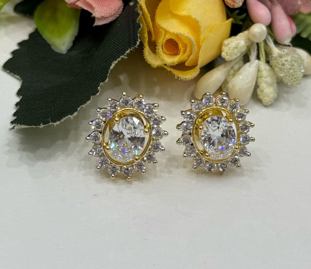 Sunstar Gold Channel Setting Studs In cz For Women