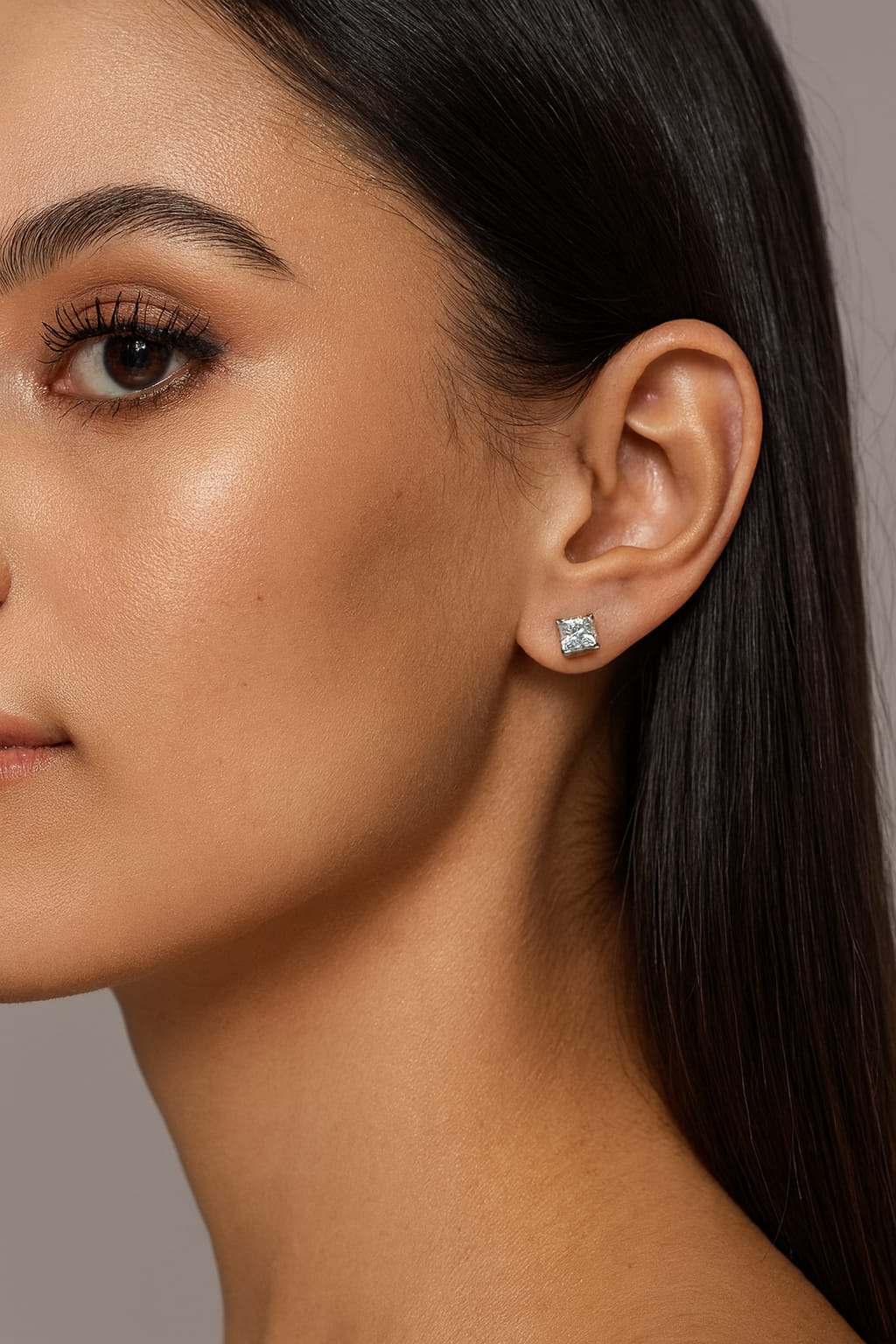 Square Solitaire silver Studs In cz with screw For Women