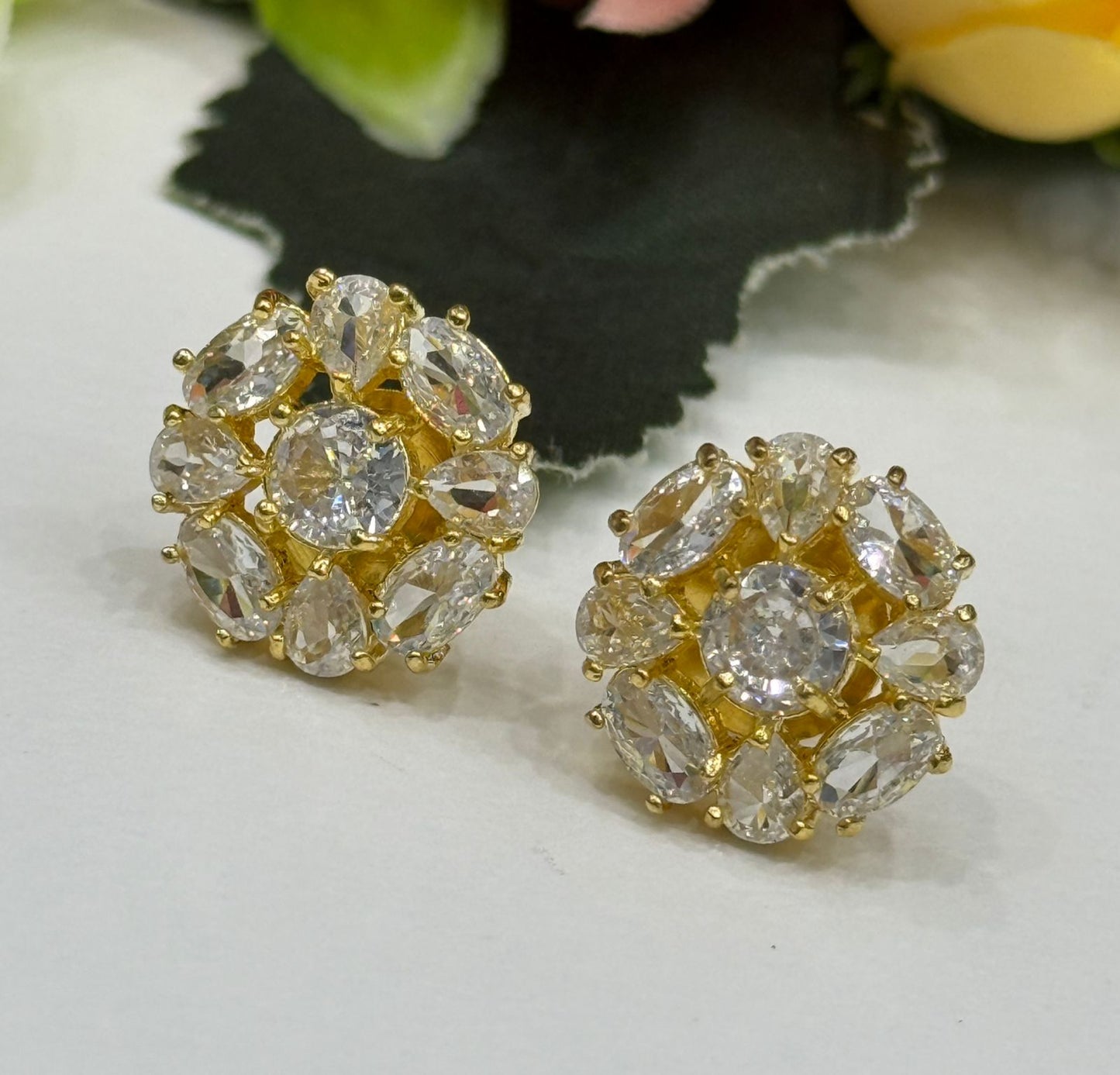 Floral Pearl Studs In cz in White For Women