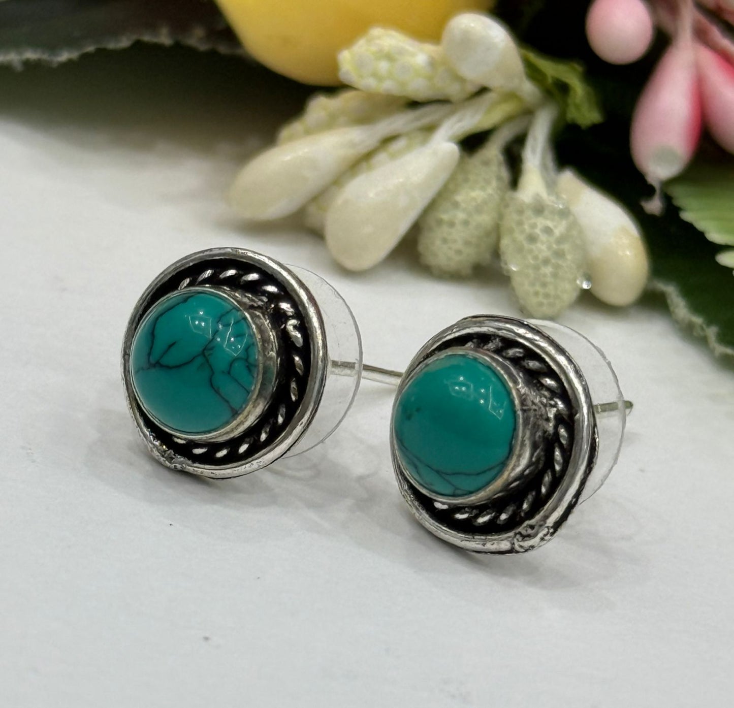 Cute Little long silver look alike studs in Turquoise for girls and women