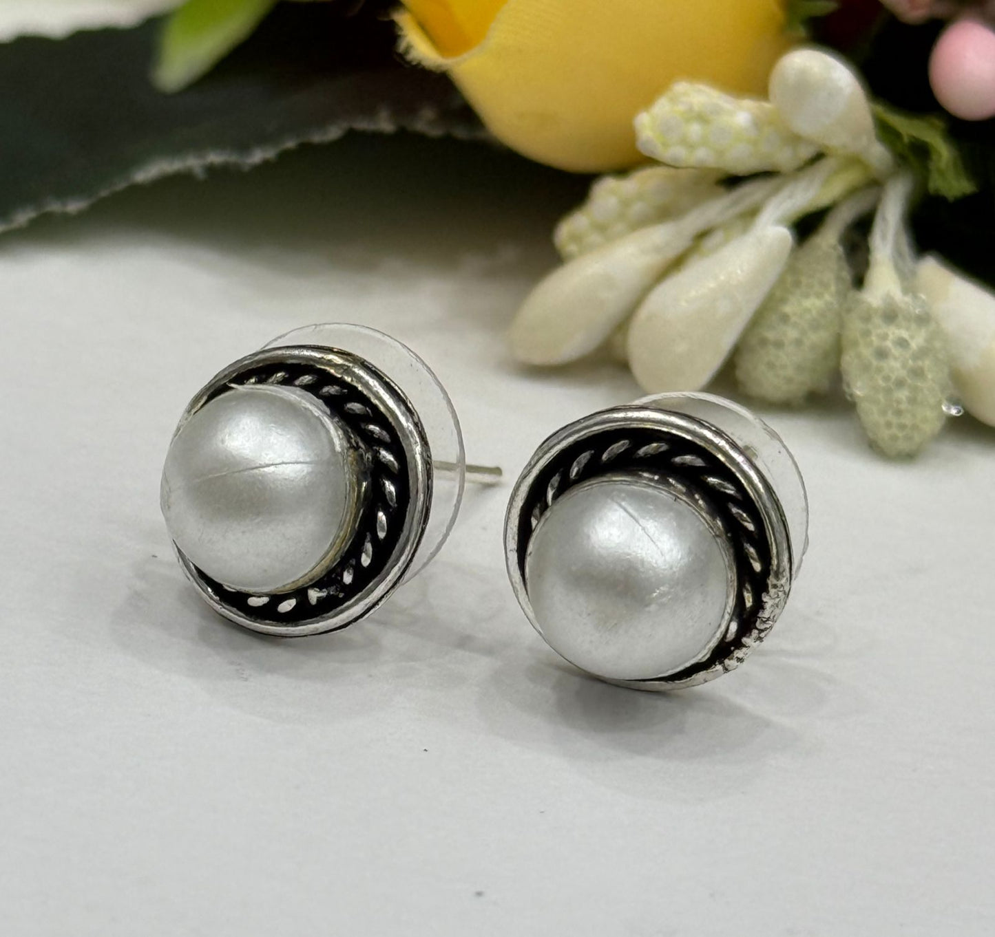 Cute Little long silver look alike studs in White for girls and women
