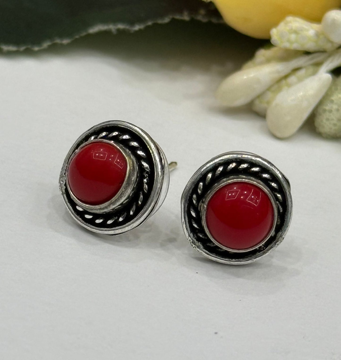 Cute Little long silver look alike studs in Red for girls and women