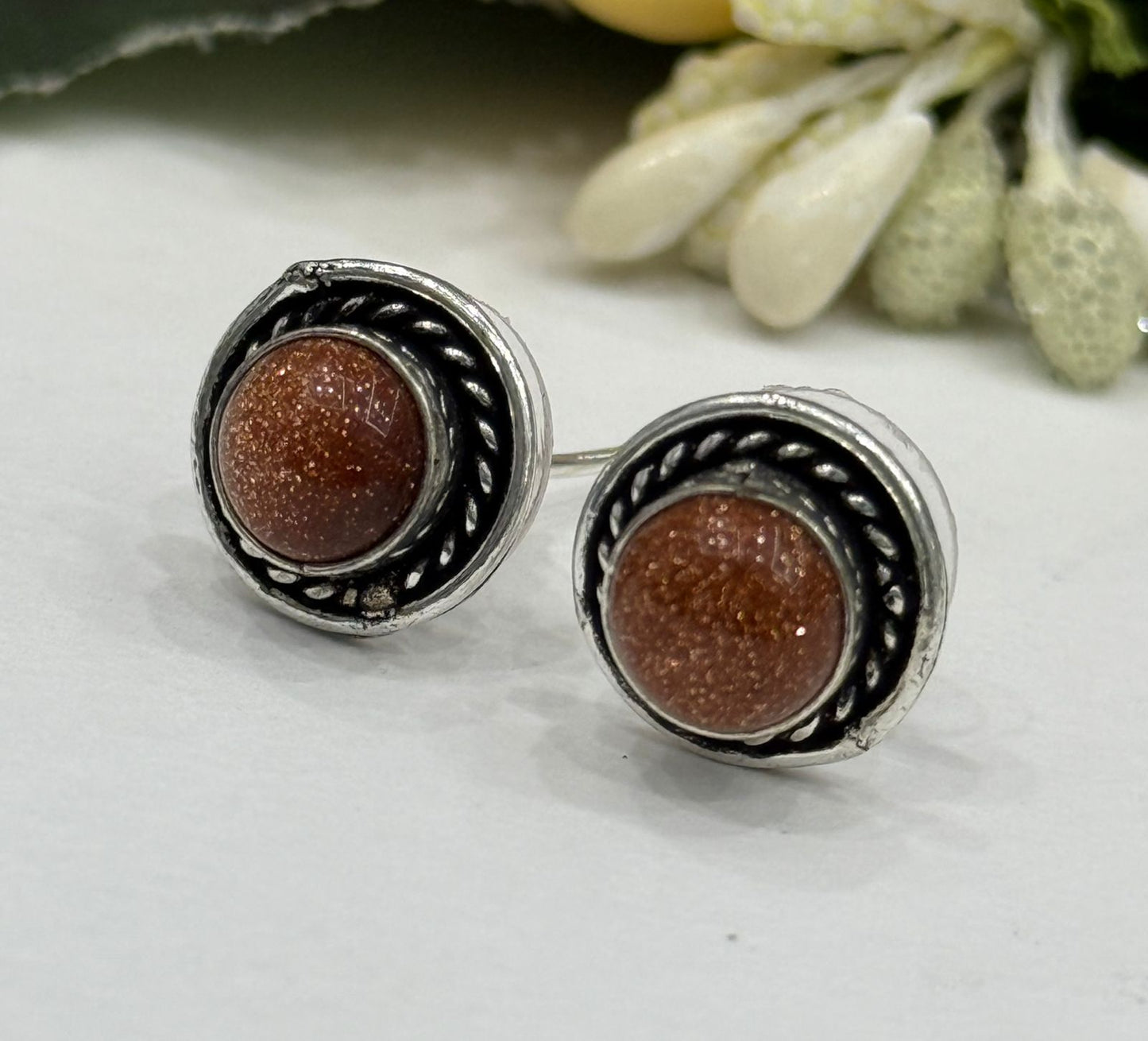 Cute Little long silver look alike studs in Brown For Girls and women