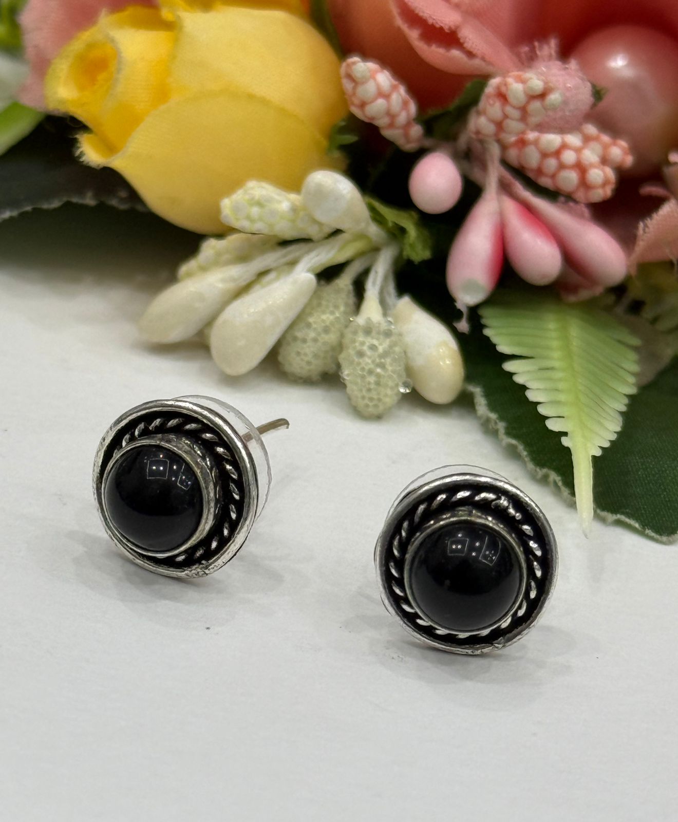Cute Little long silver look alike studs in Black for girls and women