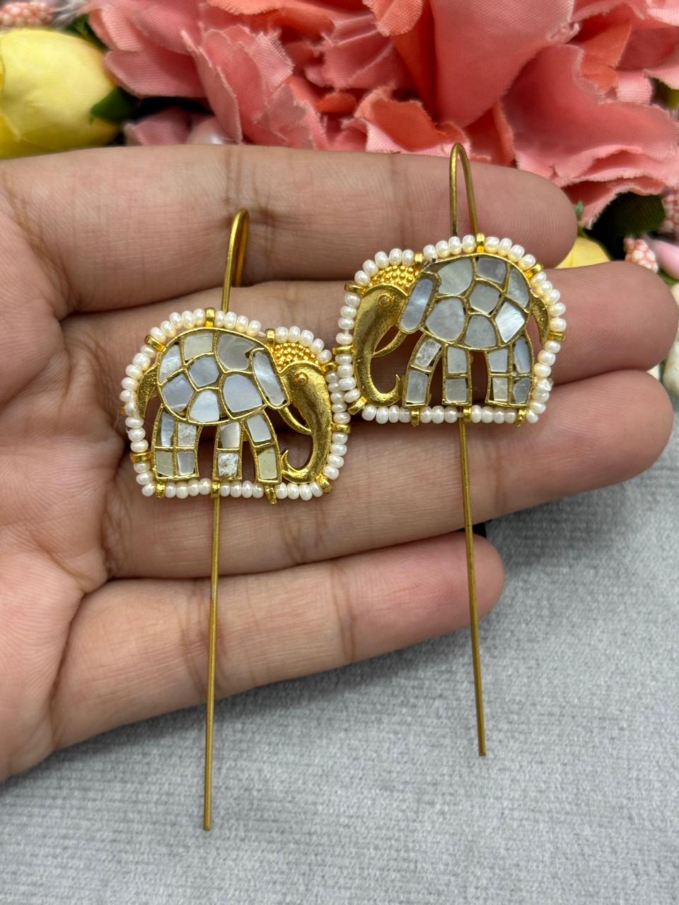 Elephant designer earcuff in pachi kundan for women