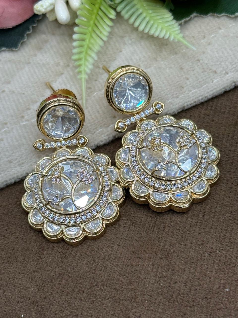Mossanite With Pota Stone Earring