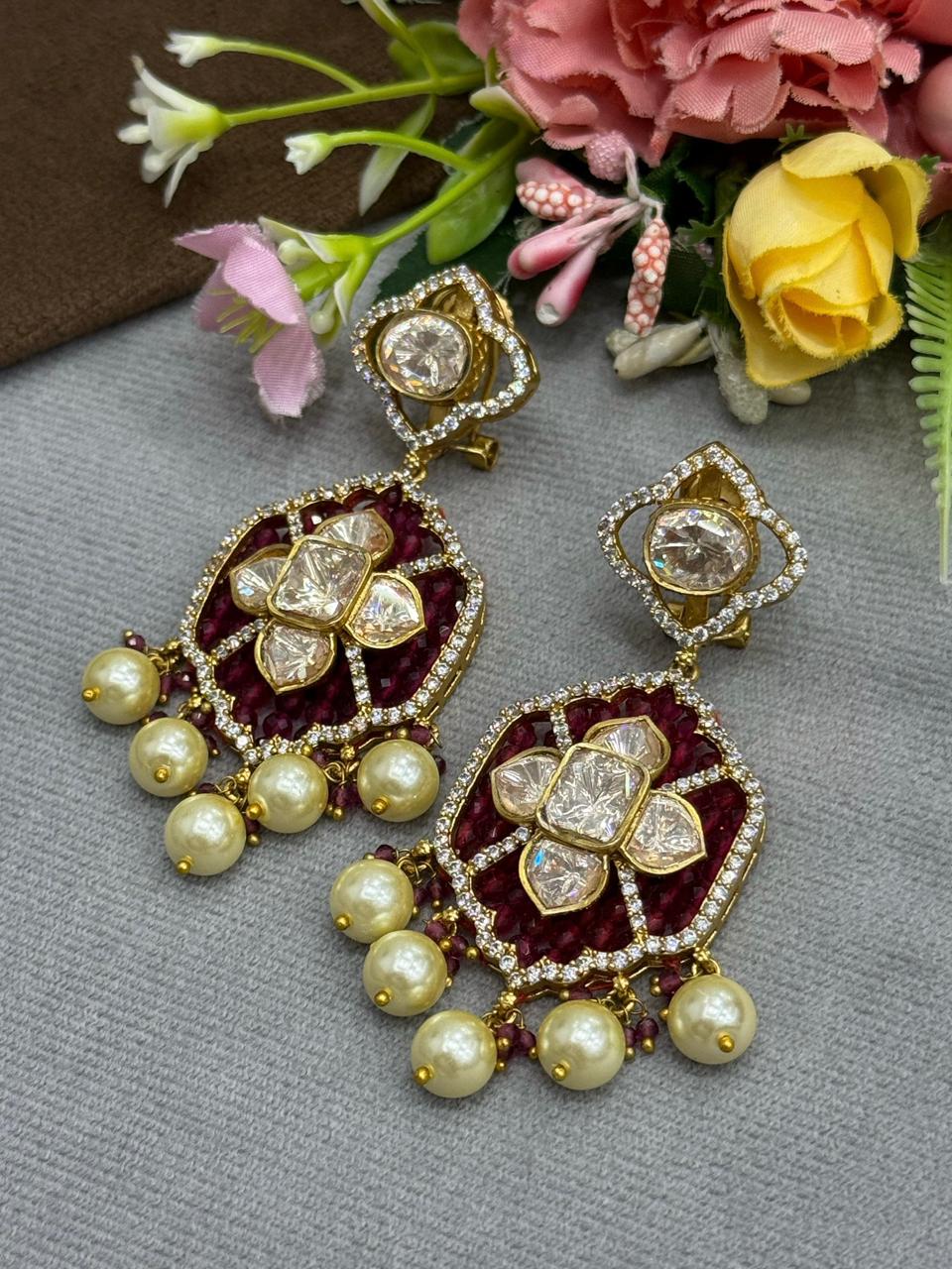 Beading With Mosanite Earring In Ruby For Women
